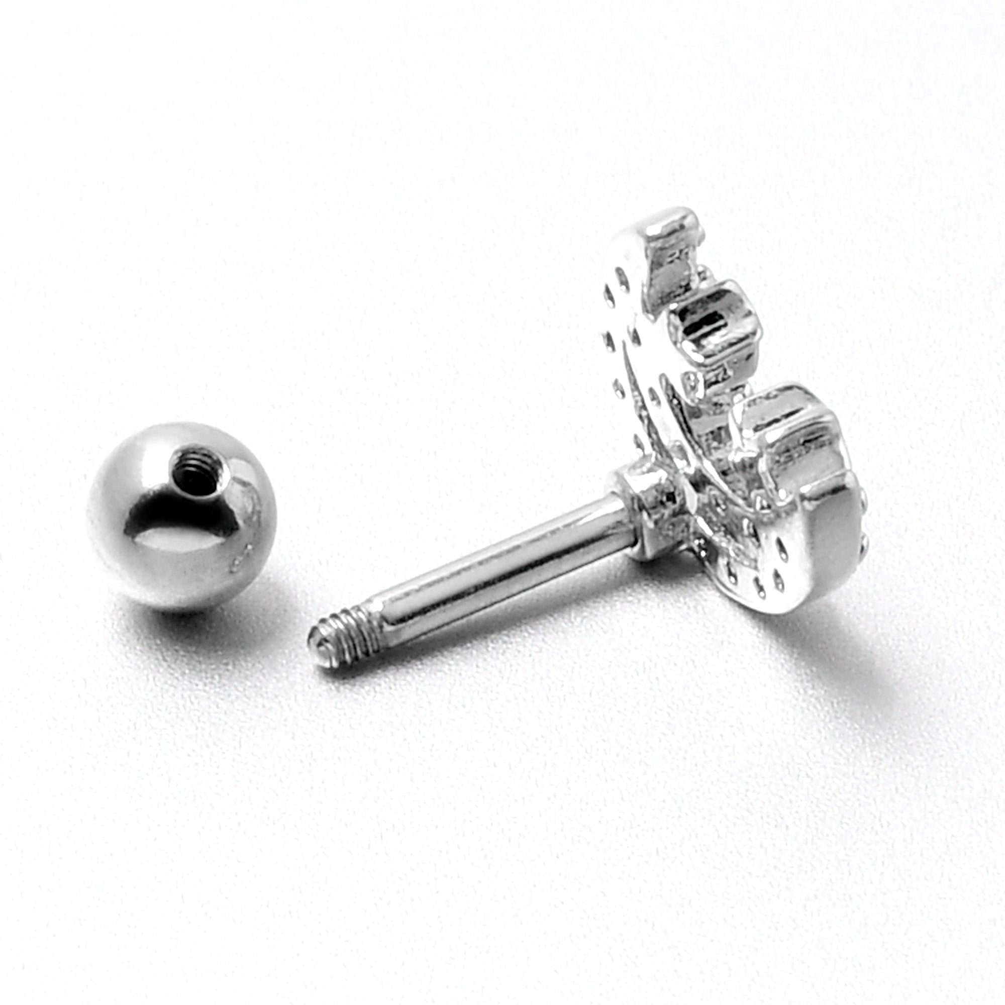 16G 1/4 Clear CZ Gem Starry Crescent Moon Cartilage Tragus Earring