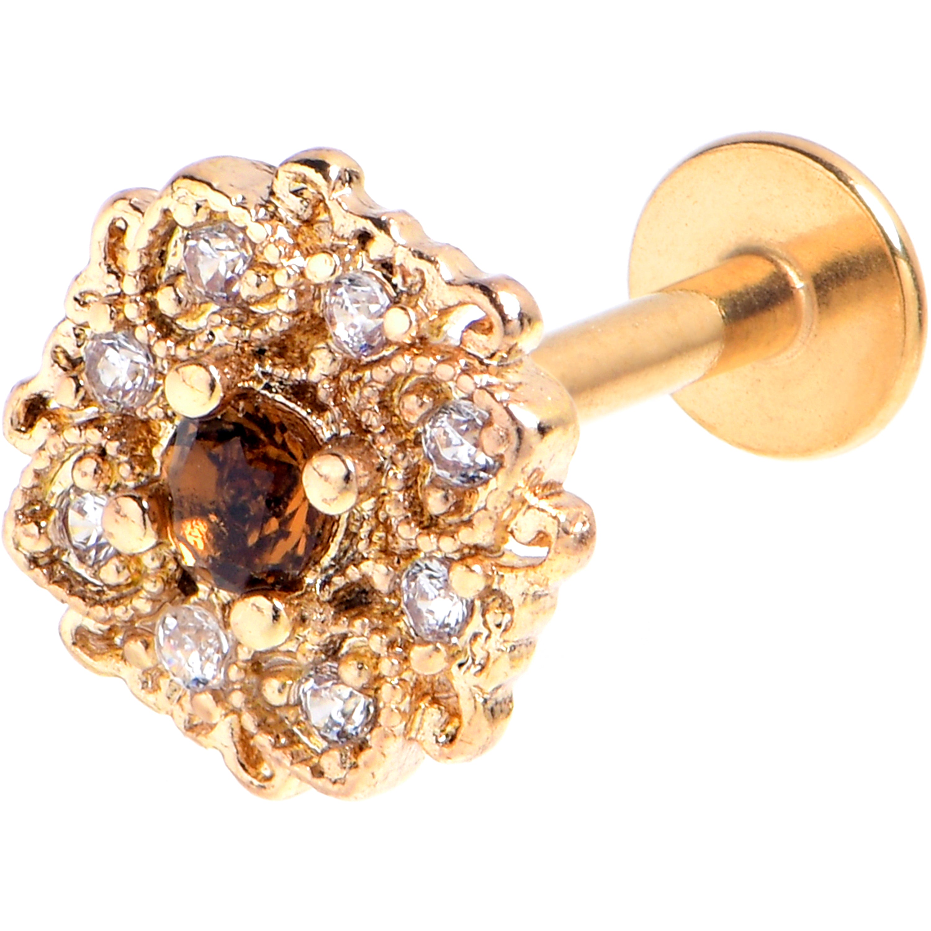 16G 5/16 Yellow Gem Gold Tone Luxe Heart Labret Monroe Tragus