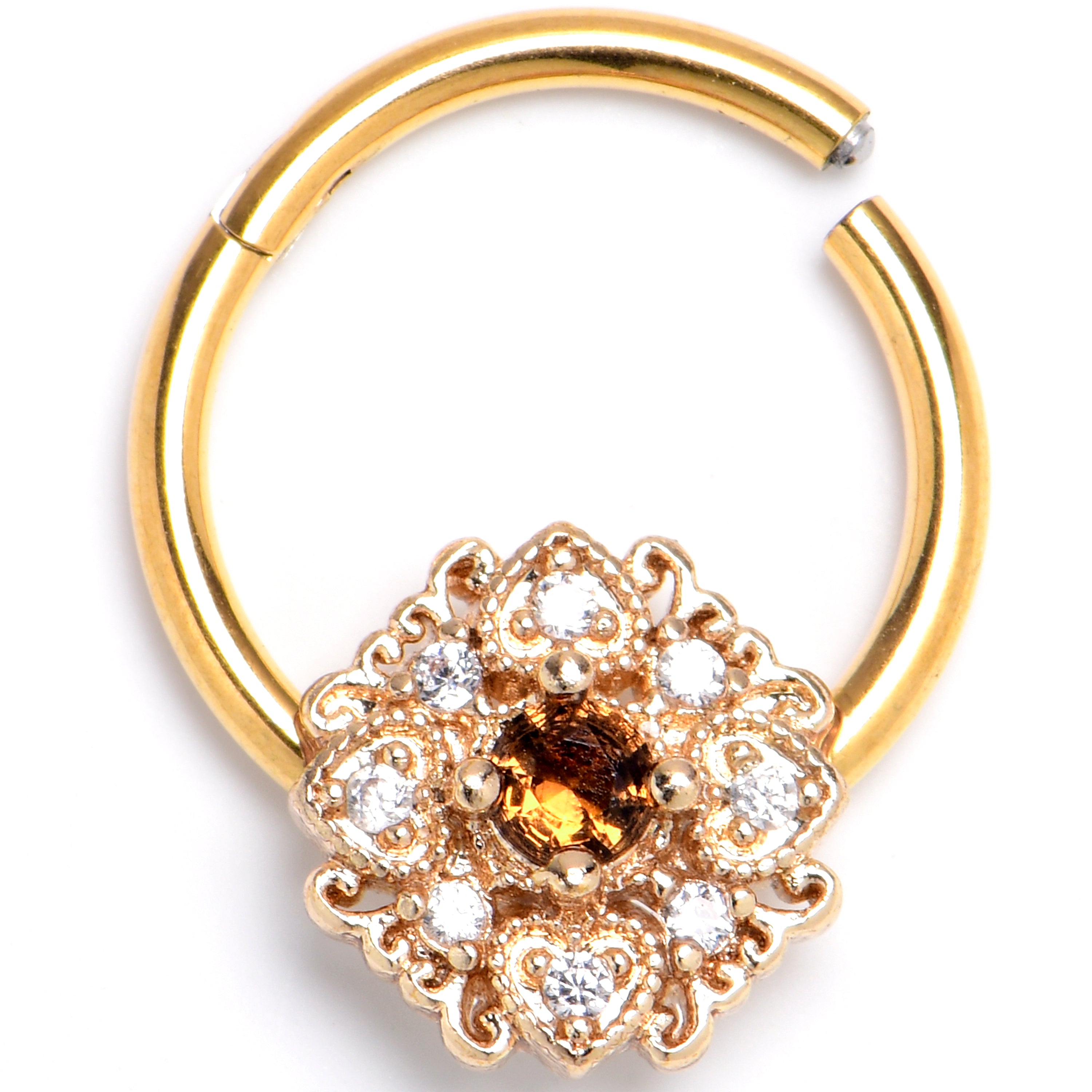 16G 3/8 Yellow Gem Gold Tone Luxe Heart Hinged Segment Ring