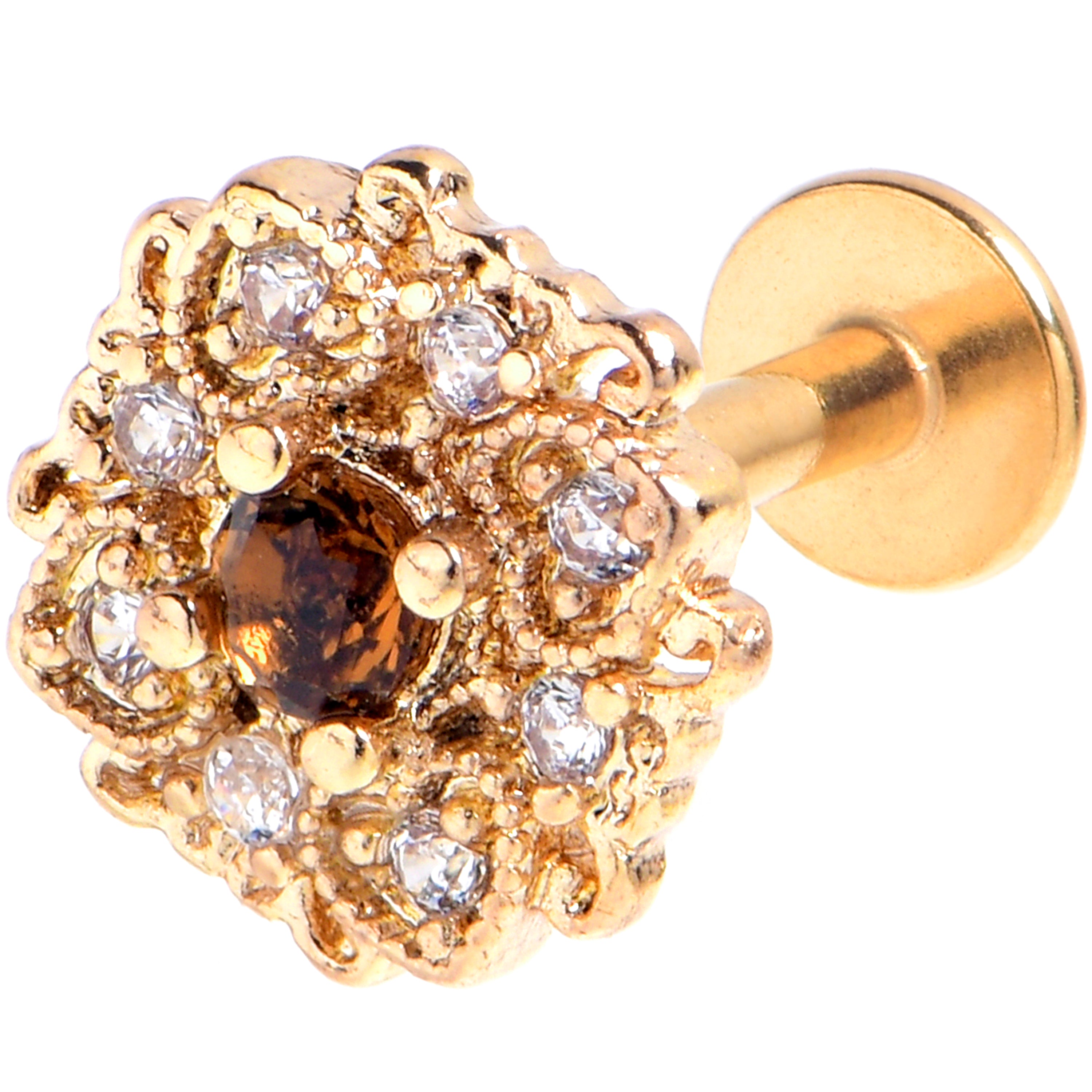 16G 1/4 Yellow Gem Gold Tone Luxe Heart Labret