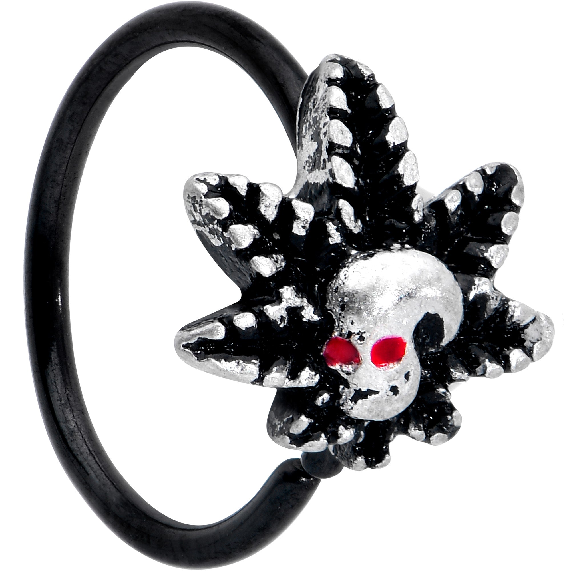 20G 5/16 Red Gem Black Pot Leaf Skull Nose Hoop