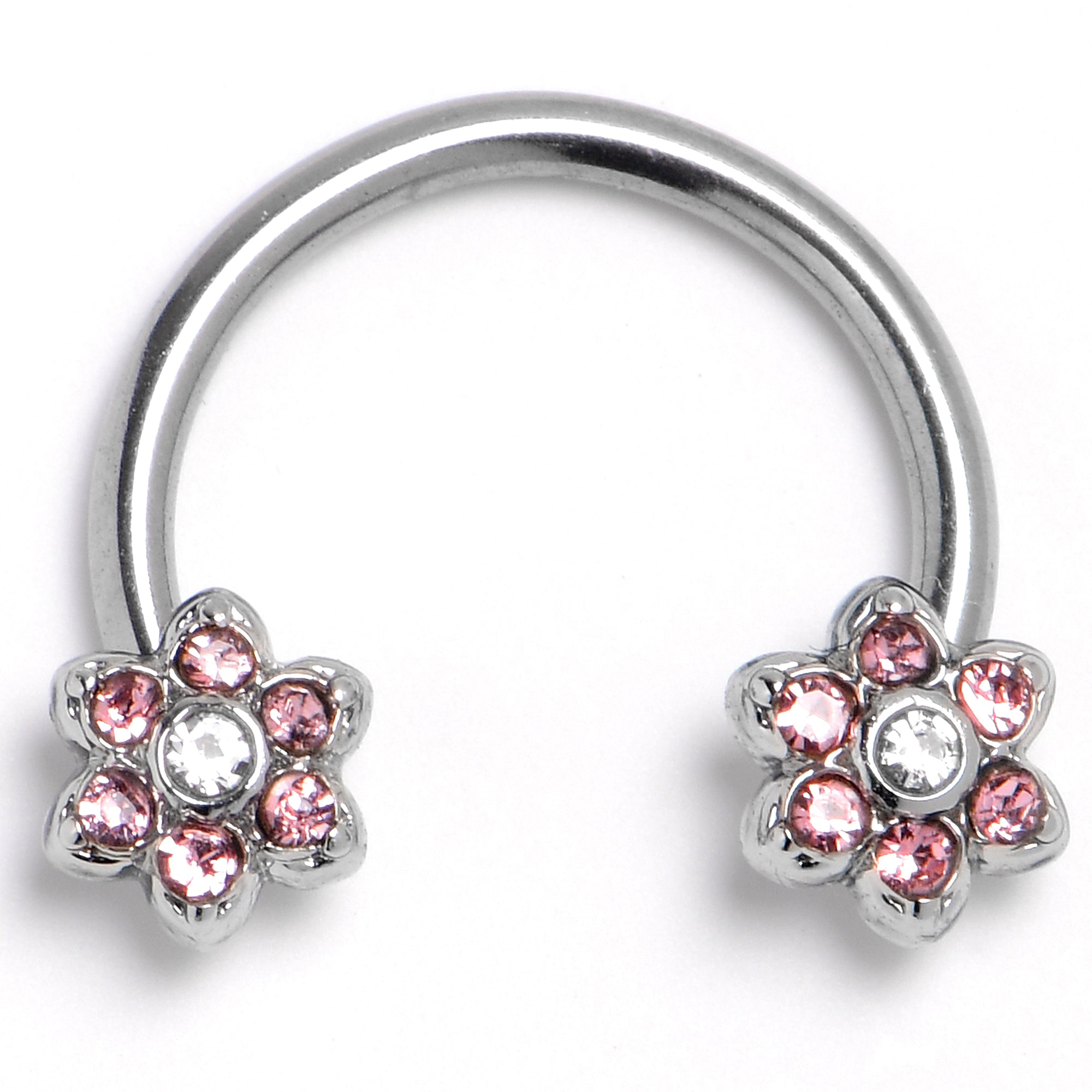 16G 3/8 Pink Radiant Blossom Flower Horseshoe Circular Barbell
