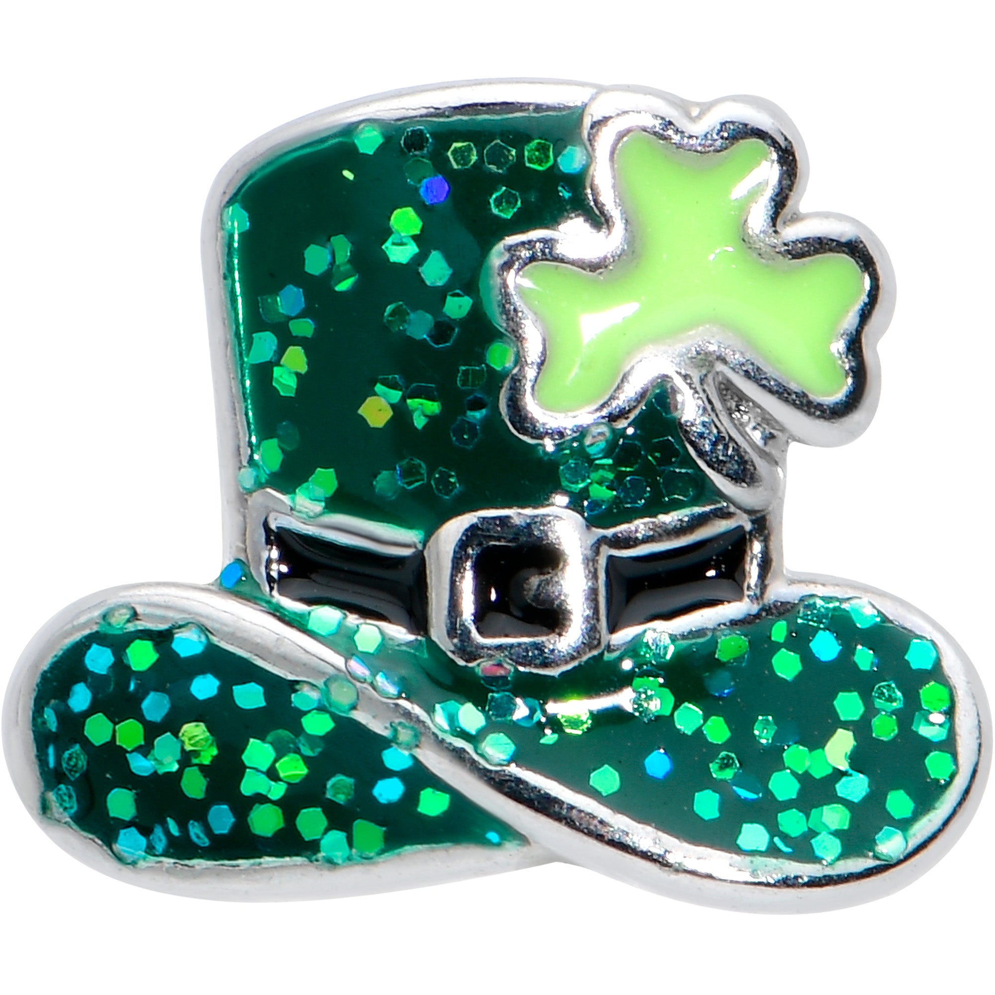 16G 5/16 Glitter Top Hat Shamrock St Patricks Labret Monroe Tragus