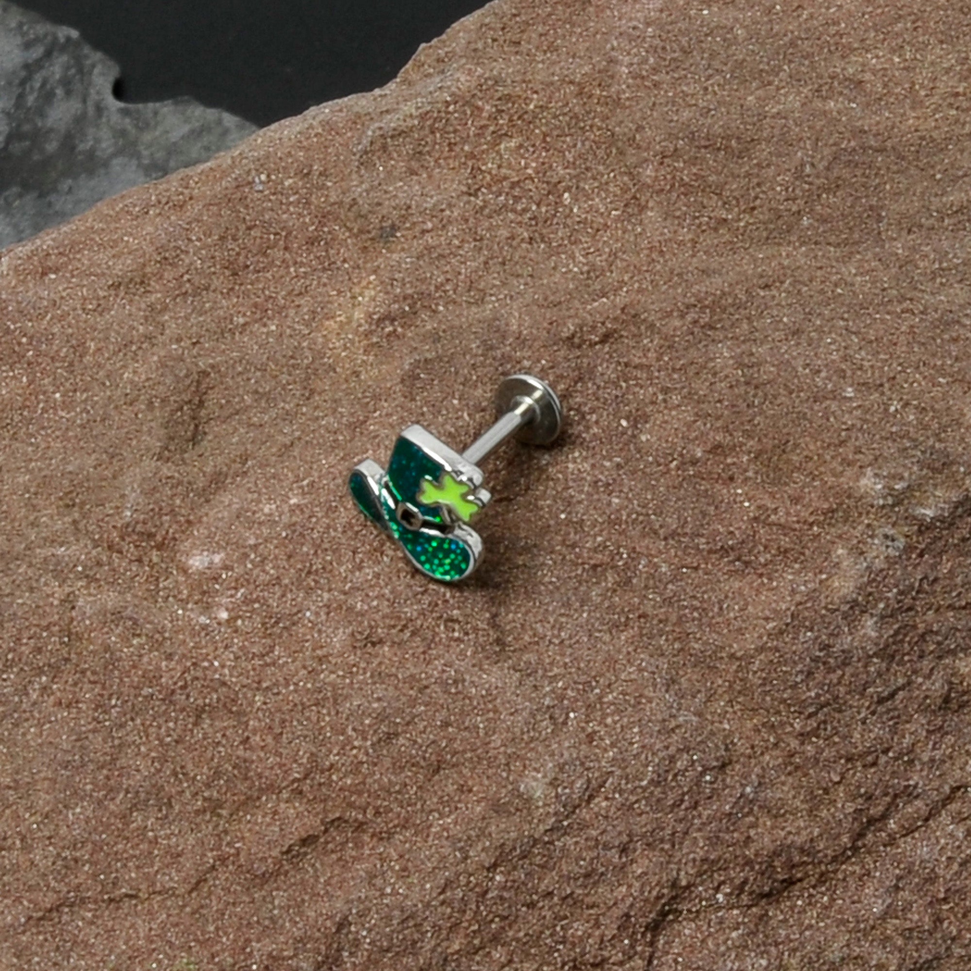 16G 5/16 Glitter Top Hat Shamrock St Patricks Labret Monroe Tragus