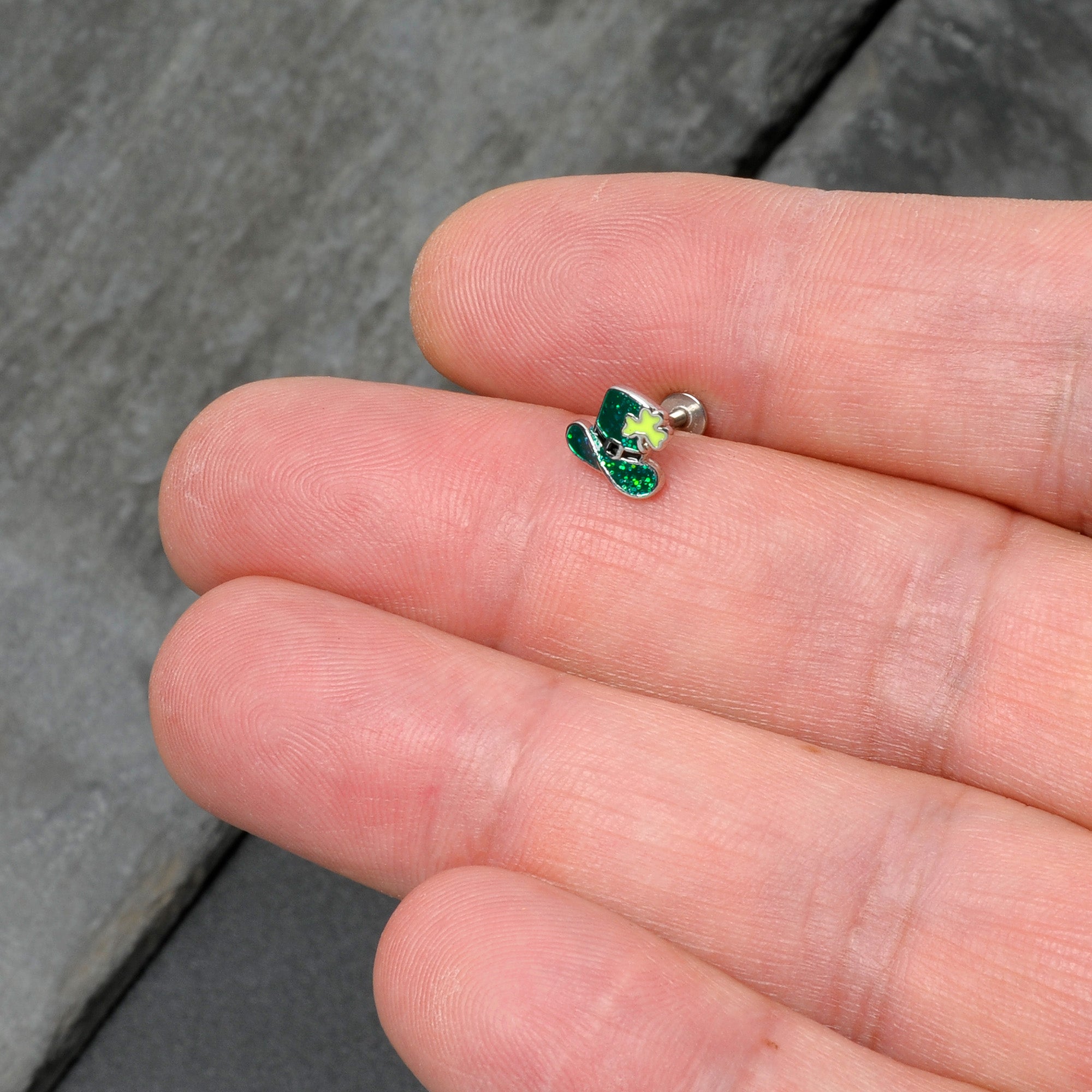 16G 5/16 Glitter Top Hat Shamrock St Patricks Labret Monroe Tragus