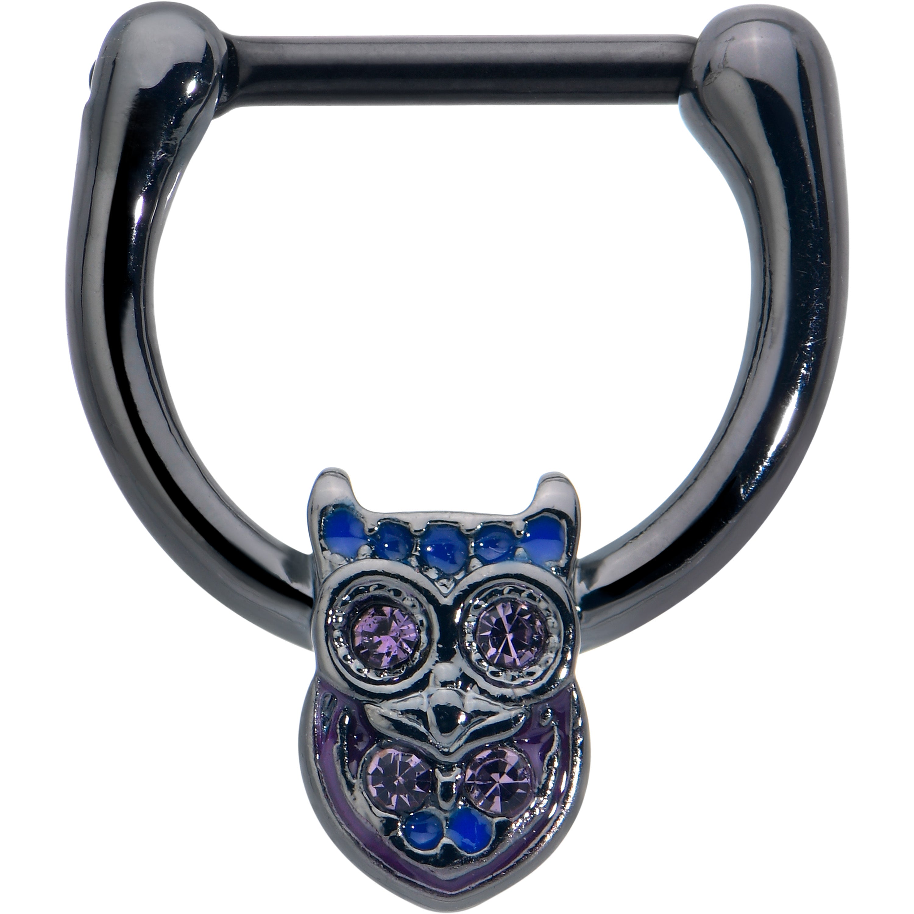 16G 5/16 Purple Blue Gem Black Opulent Owl Cartilage Clicker