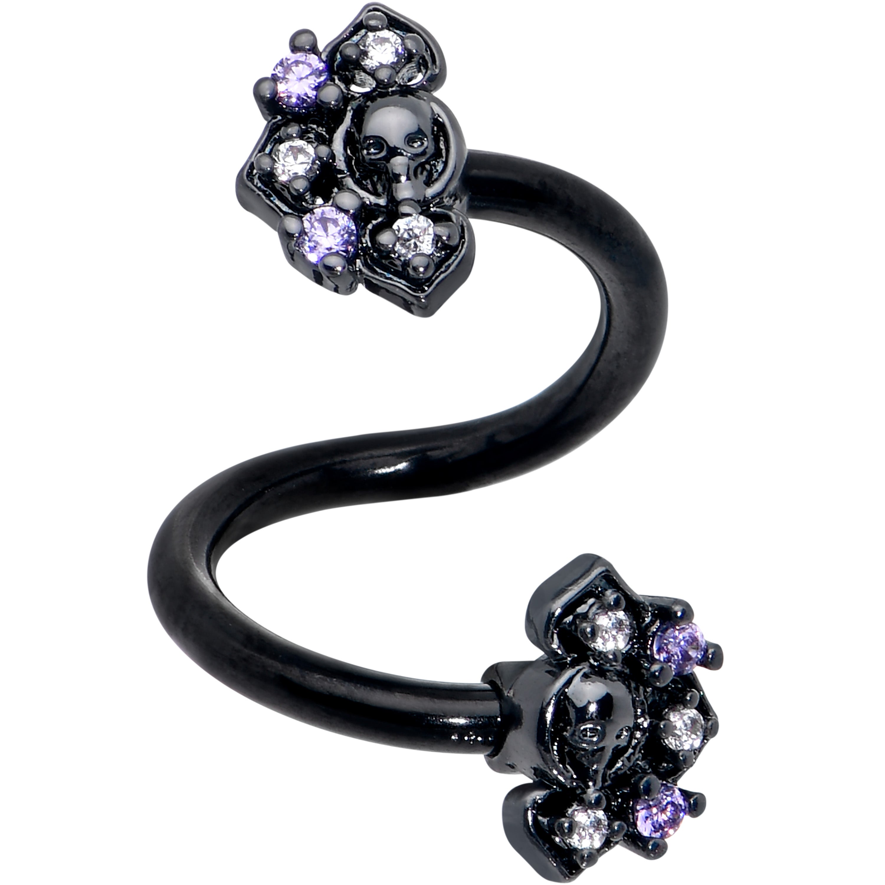 Clear Purple Gem Black Skull Circle Spiral Twister Belly Ring