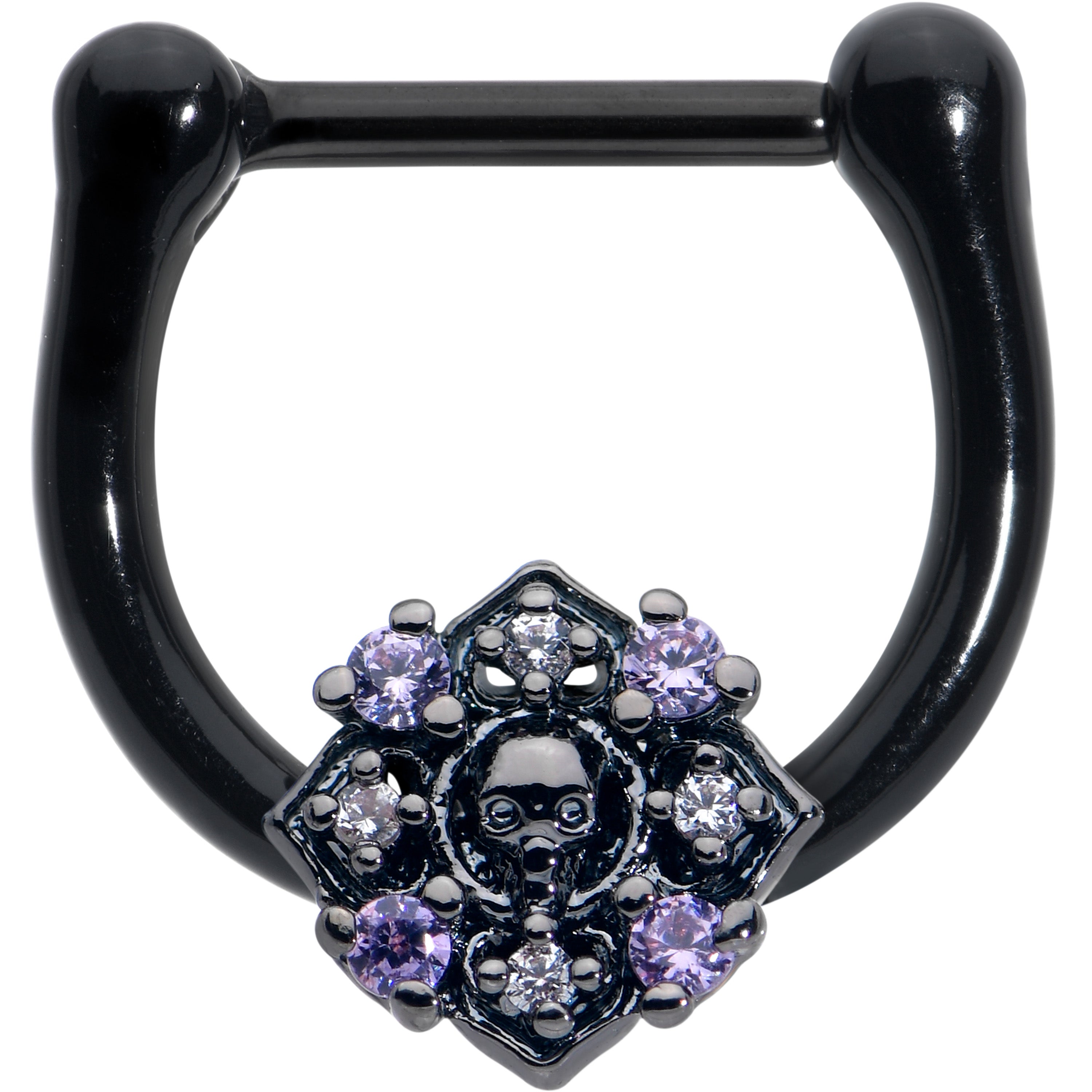 16G 3/8 Purple Gem Black Skull Circle Cartilage Clicker