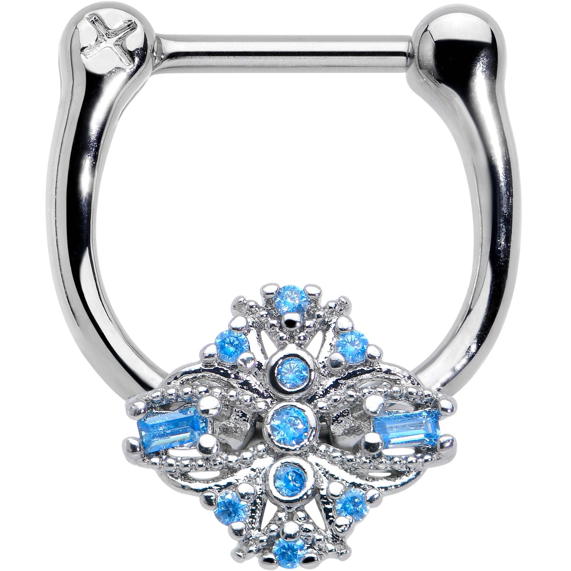 16G 5/16 Blue Gem Opulent Cross Cartilage Clicker