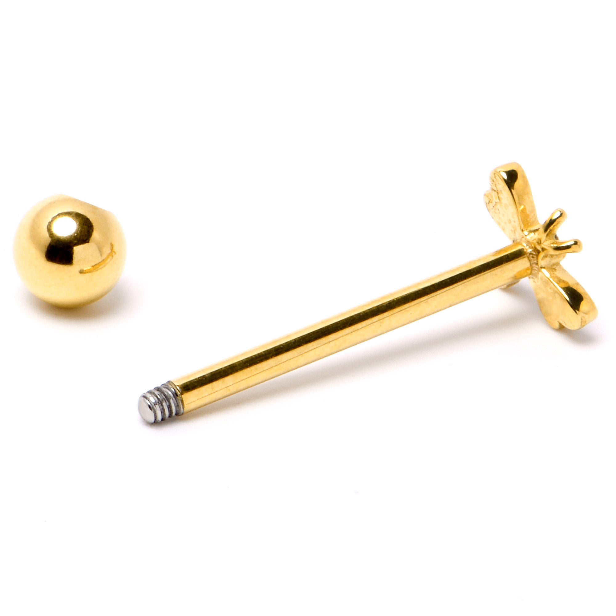 Clear Gem Gold Tone Flying Dragonfly Barbell Tongue Ring