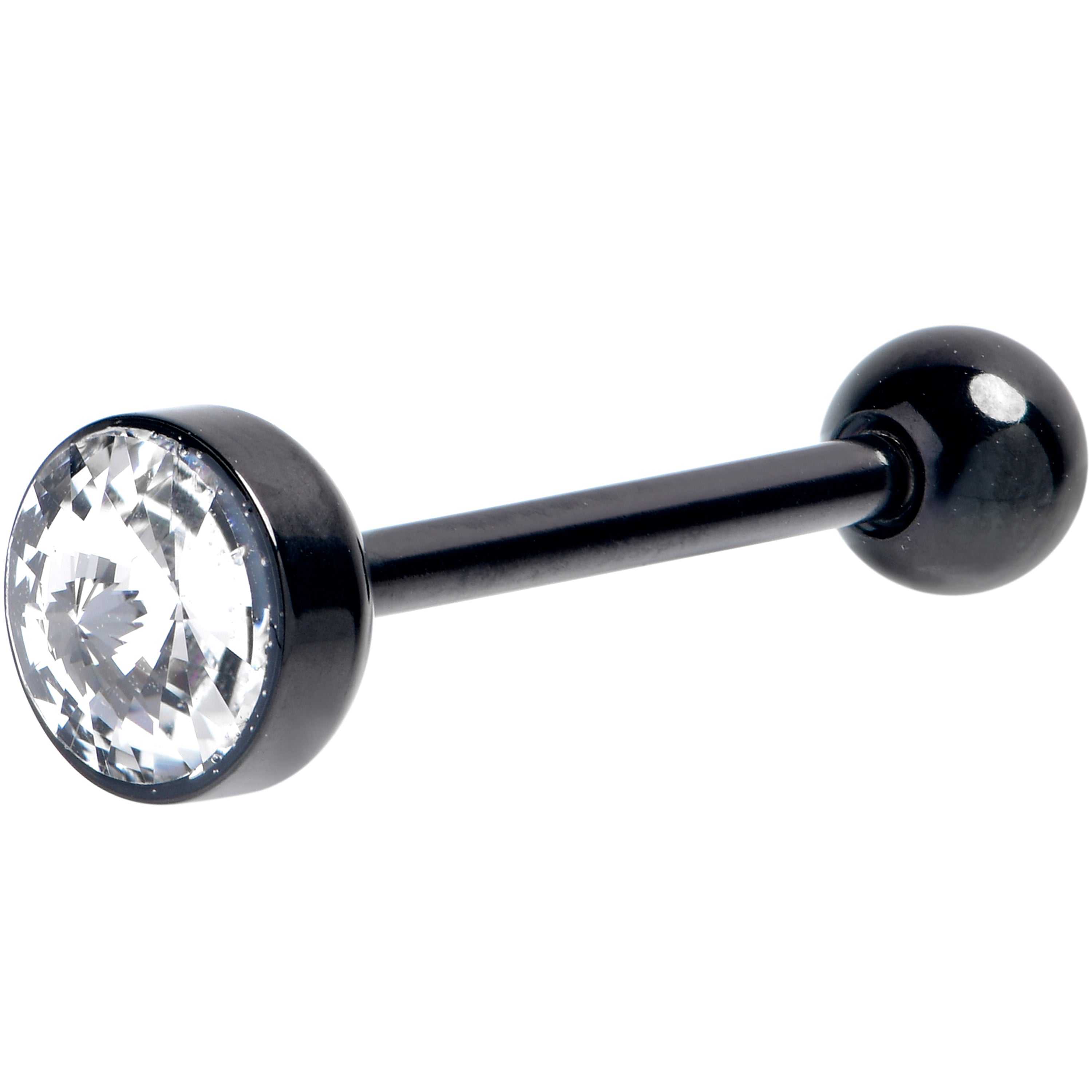 Clear Gem Black Disc Top Understatement Barbell Tongue Ring