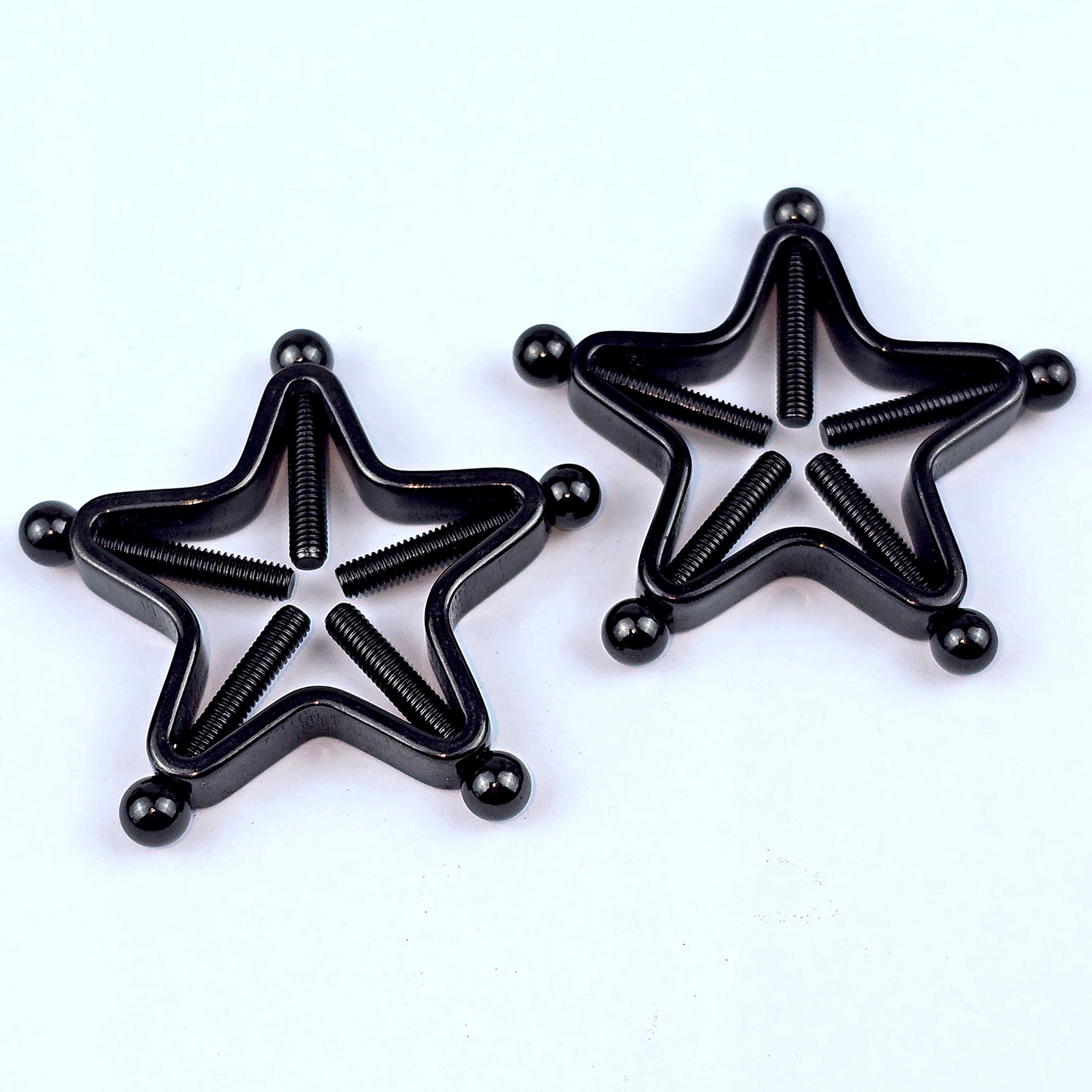 Black Star Bolt Style Clip on Non Pierced Nipple Ring Set