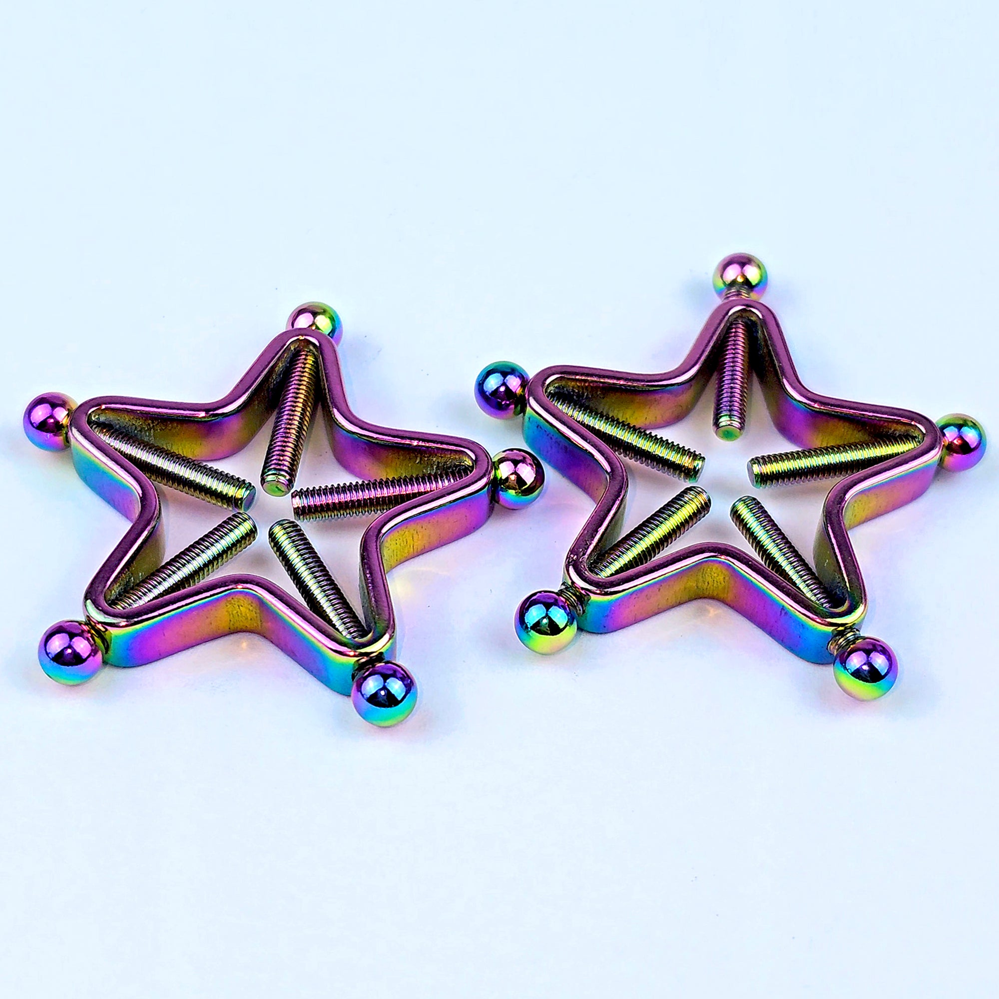 Rainbow Star Bolt Style Clip on Non Pierced Nipple Ring Set