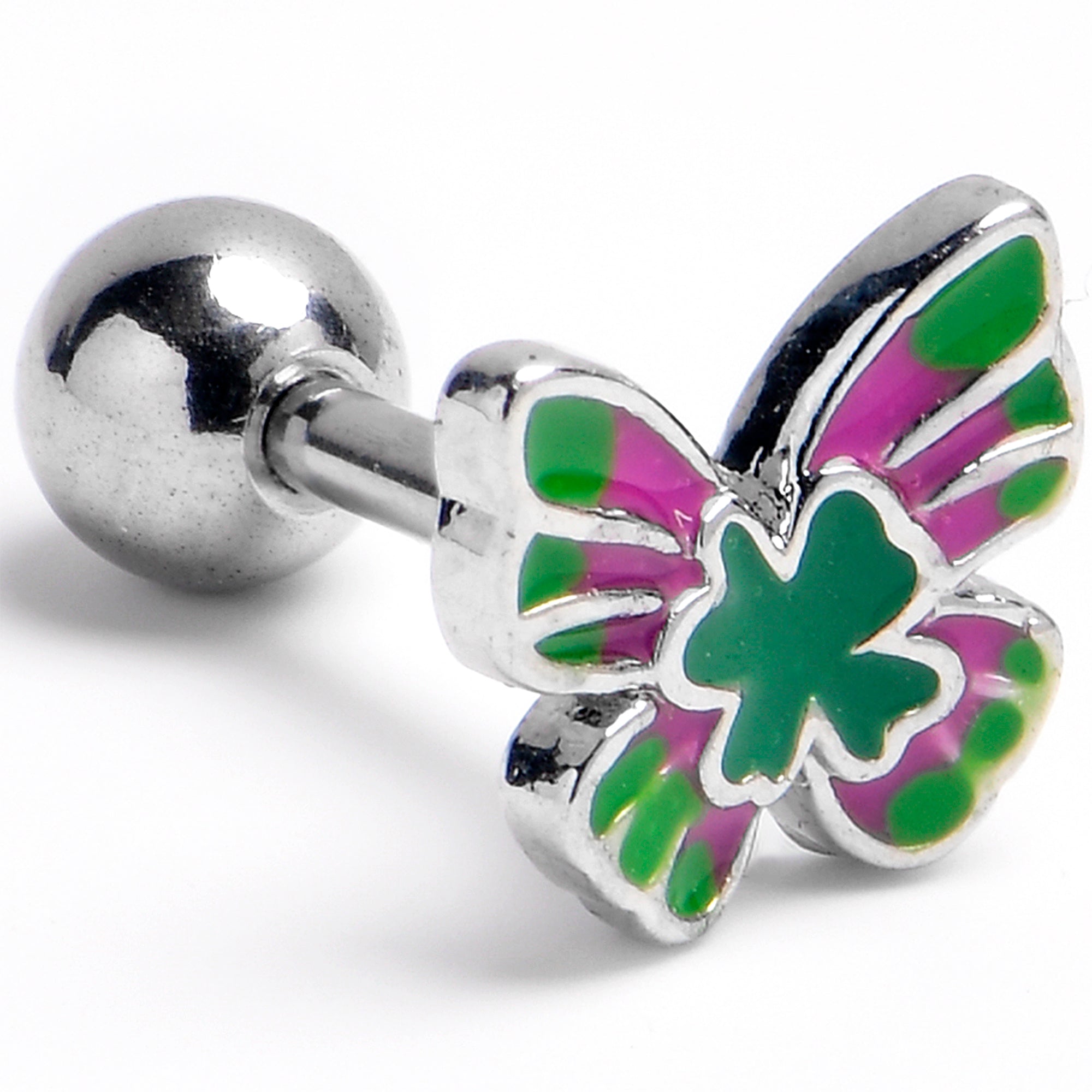 16 Gauge 1/4 Striped Vibrant Grace Butterfly Cartilage Tragus Earring