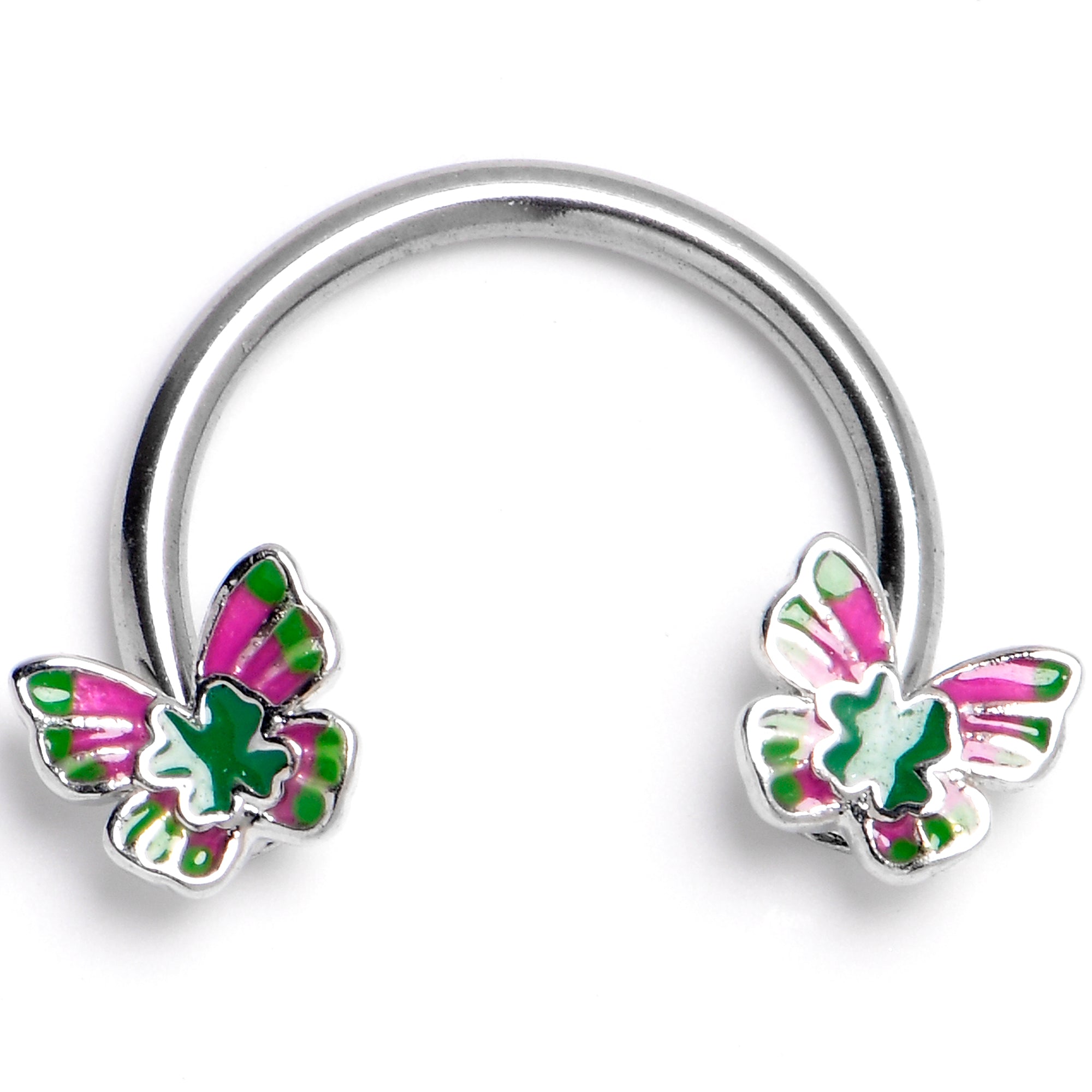 16G 3/8 Vibrant Grace Butterfly Horseshoe Circular Barbell