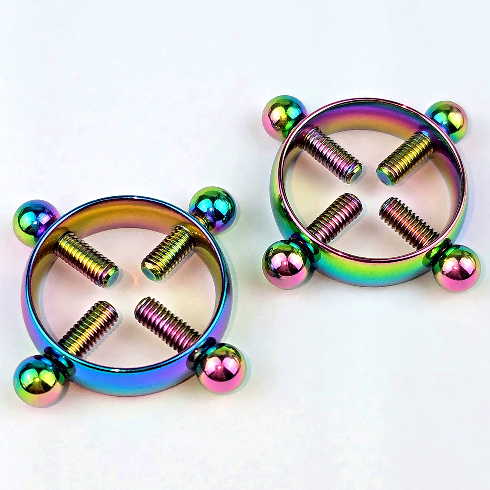 Rainbow Bolt Style Clip on Non Pierced Nipple Ring Set
