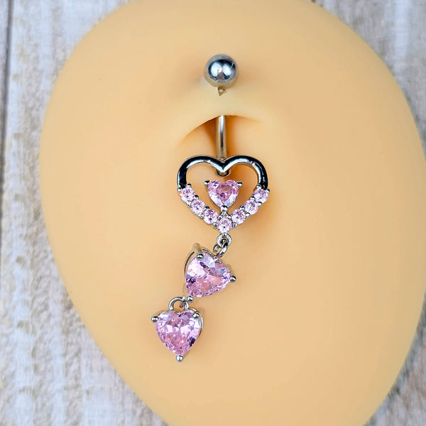 Pink Gem All My Hearts Dangle Belly Ring