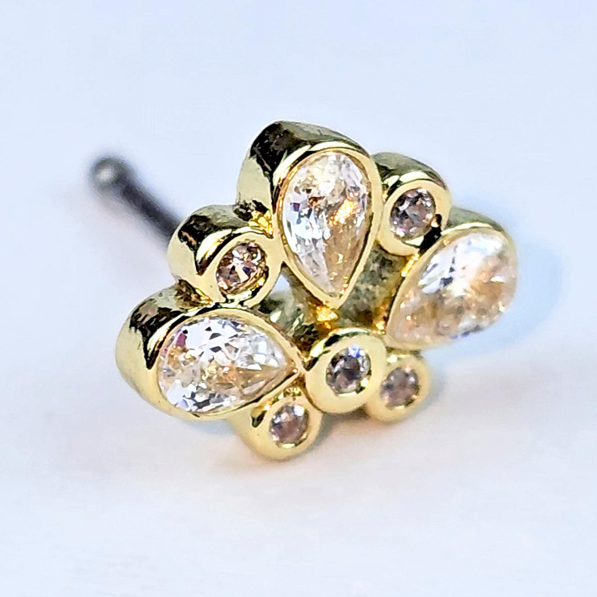 20G 1/4 Clear Gem Golden Crown Deluxe Nose Bone