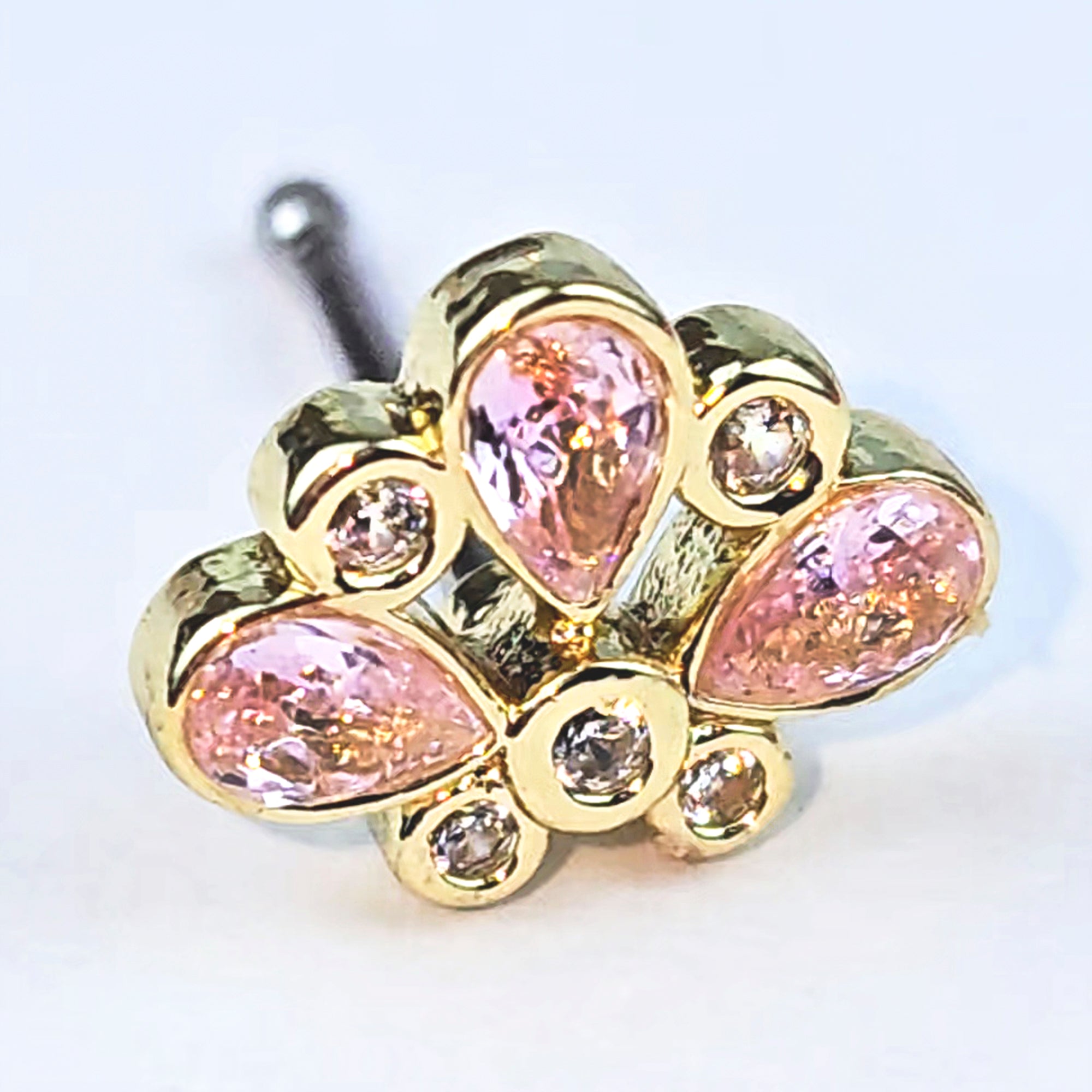 20G 1/4 Pink Gem Golden Crown Deluxe Nose Bone