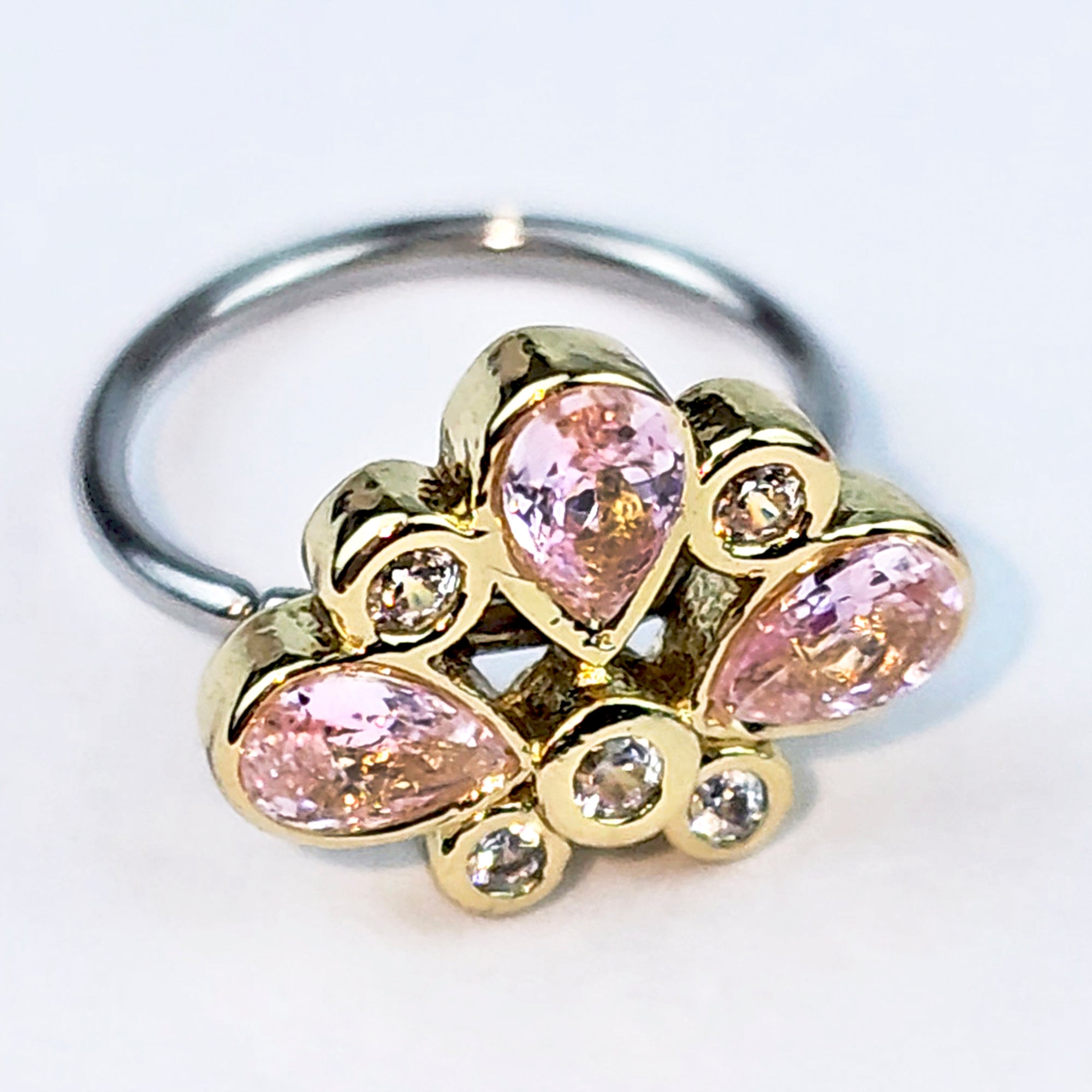 20G 5/16 Pink Gem Golden Crown Deluxe Nose Hoop