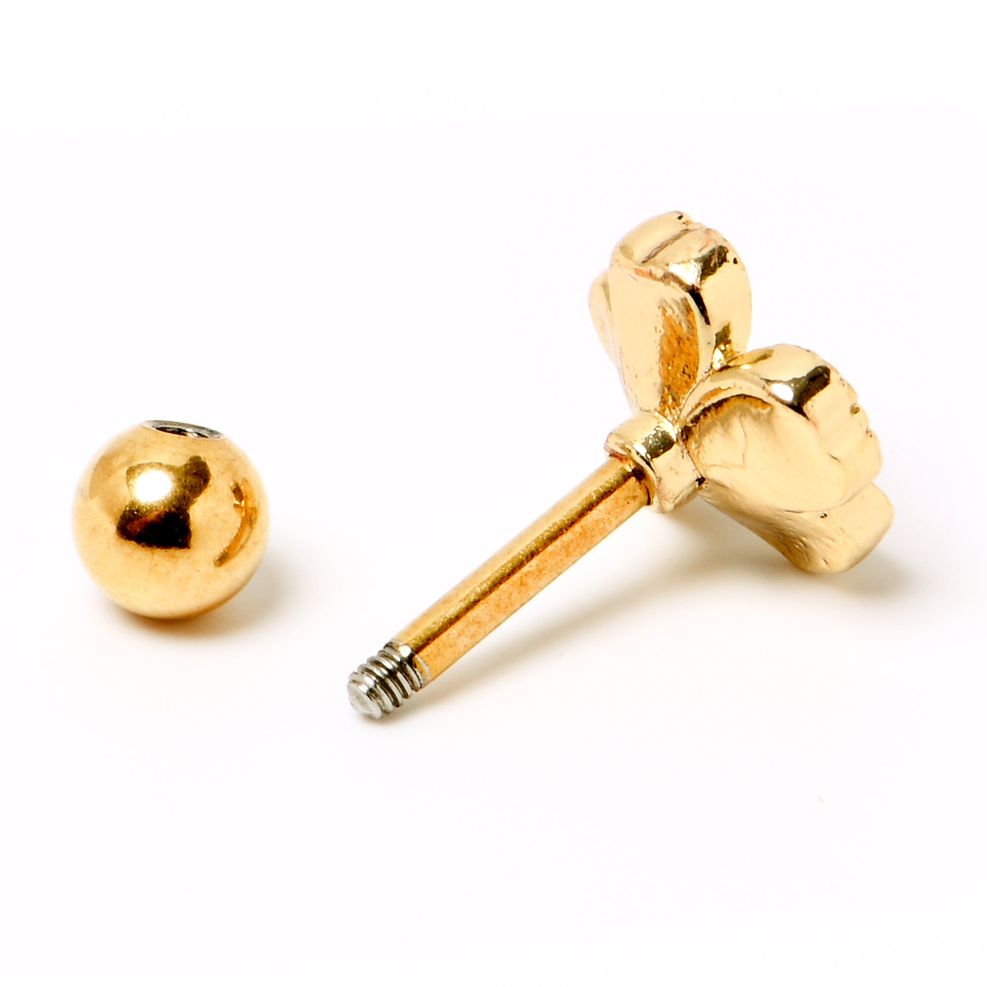 16G 1/4 Clear Gem Gold Hue Lucky Shamrock Cartilage Tragus Earring