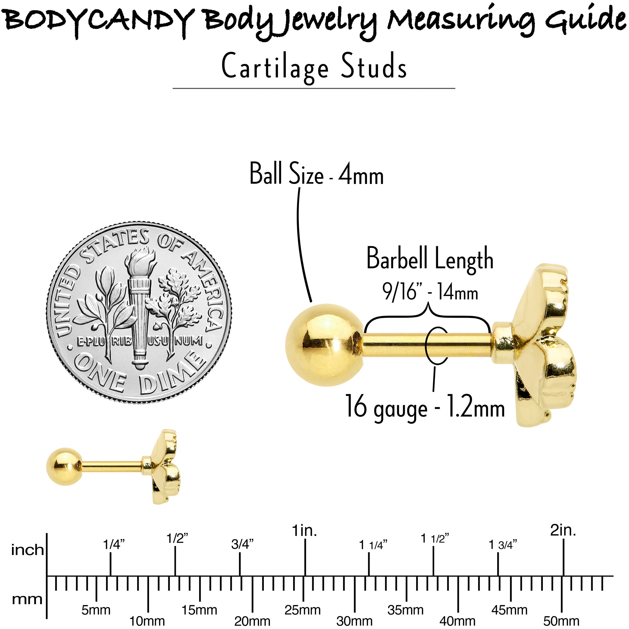 16G 1/4 Clear Gem Gold Hue Lucky Shamrock Cartilage Tragus Earring