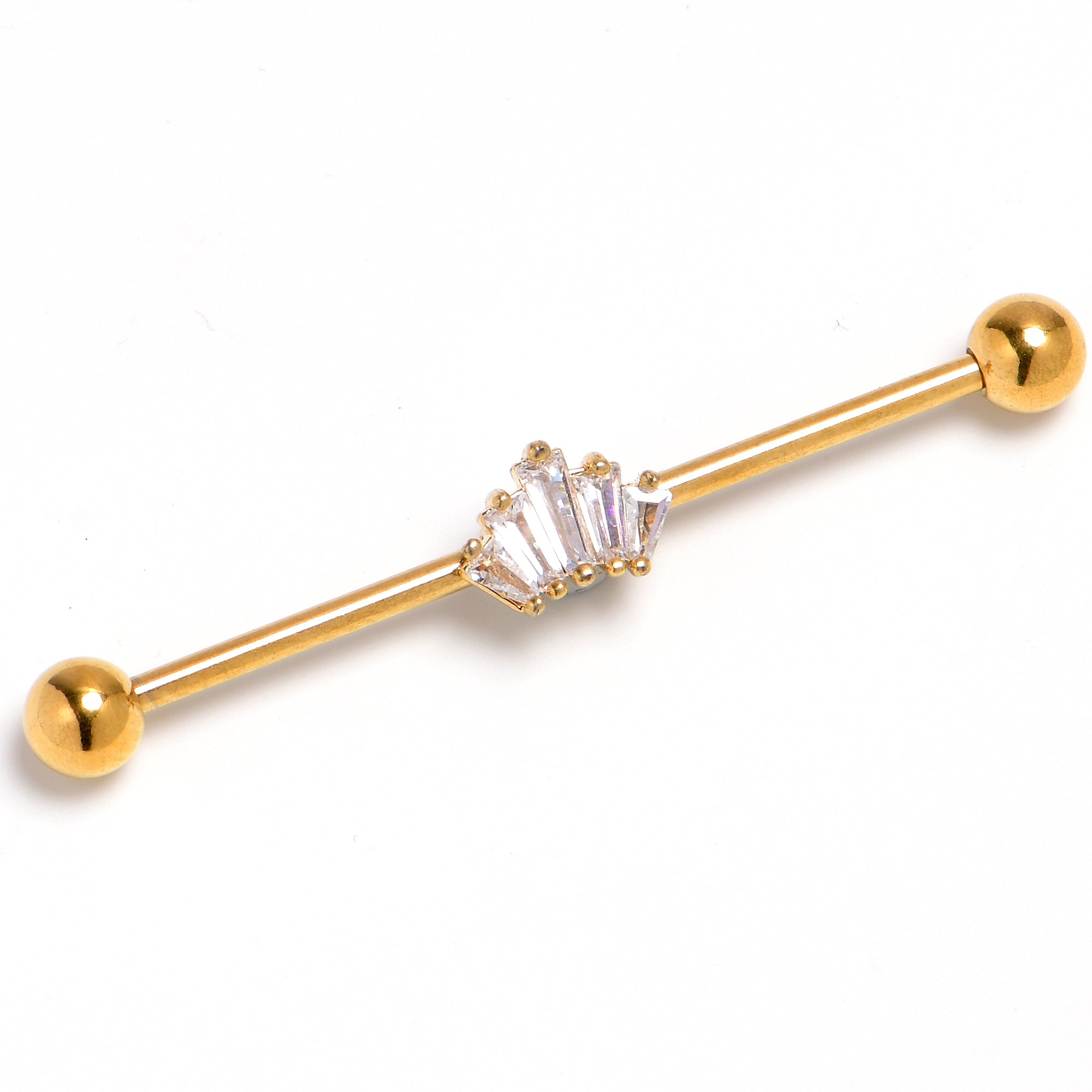 14G Clear CZ Gem Gold Tone Regal Rectangles Industrial Barbell 38mm