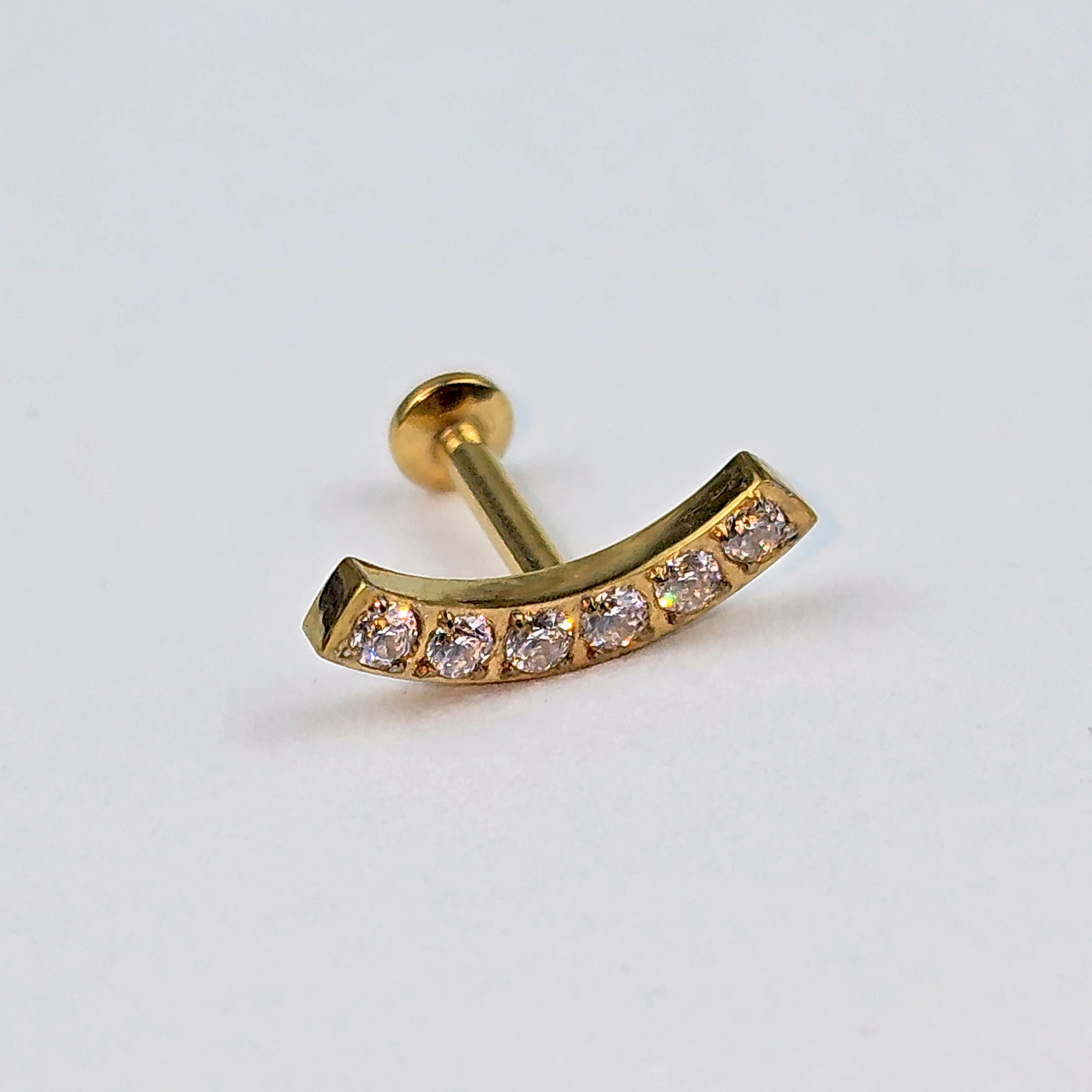 16G 1/4 CZ Gold PVD Stainless Steel Threadless Curved Push In Cartilage Labret