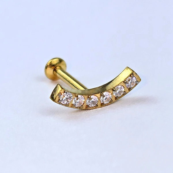 16 Gauge 5/16 Gold PVD Stainless Steel Threadless Curved Push In Tragus Labret