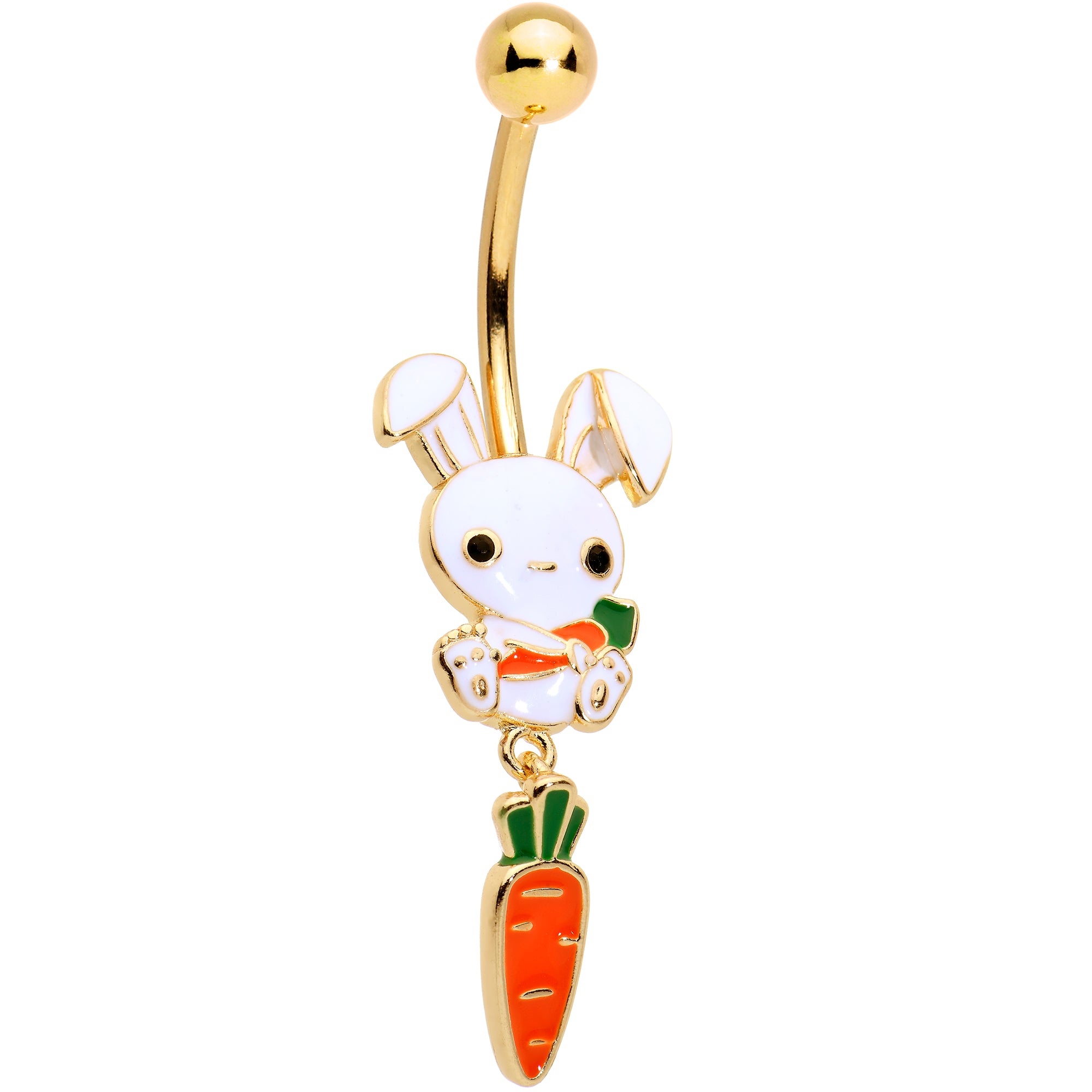 Gold Tone Cutie Easter Bunny Carrot Dangle Belly Ring