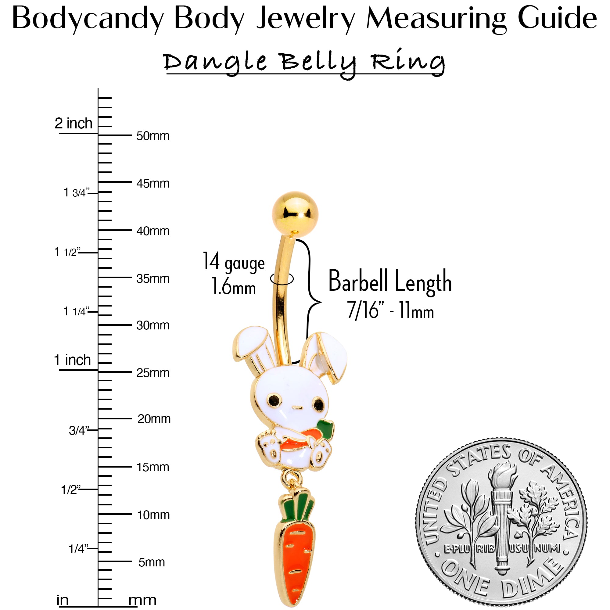 Gold Tone Cutie Easter Bunny Carrot Dangle Belly Ring