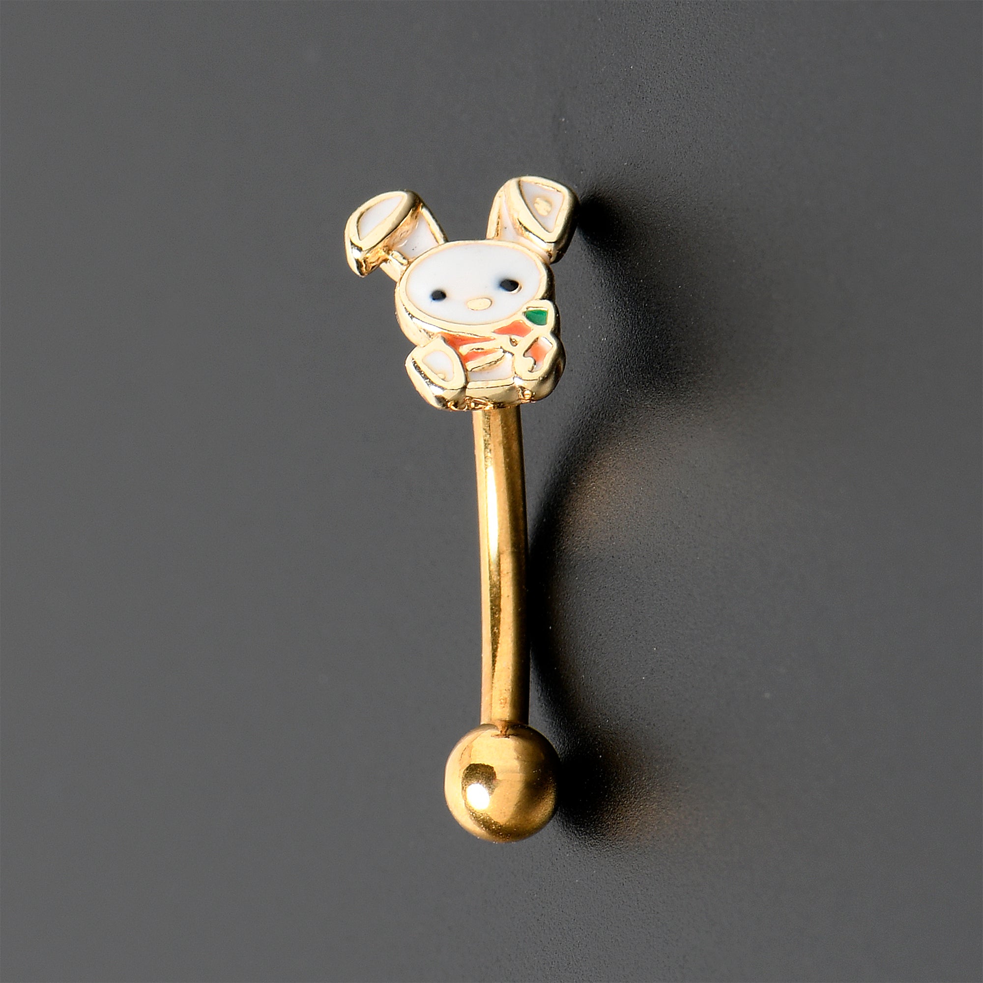 16 Gauge 5/16 Gold Tone Cutie Easter Bunny Curved Eyebrow Ring
