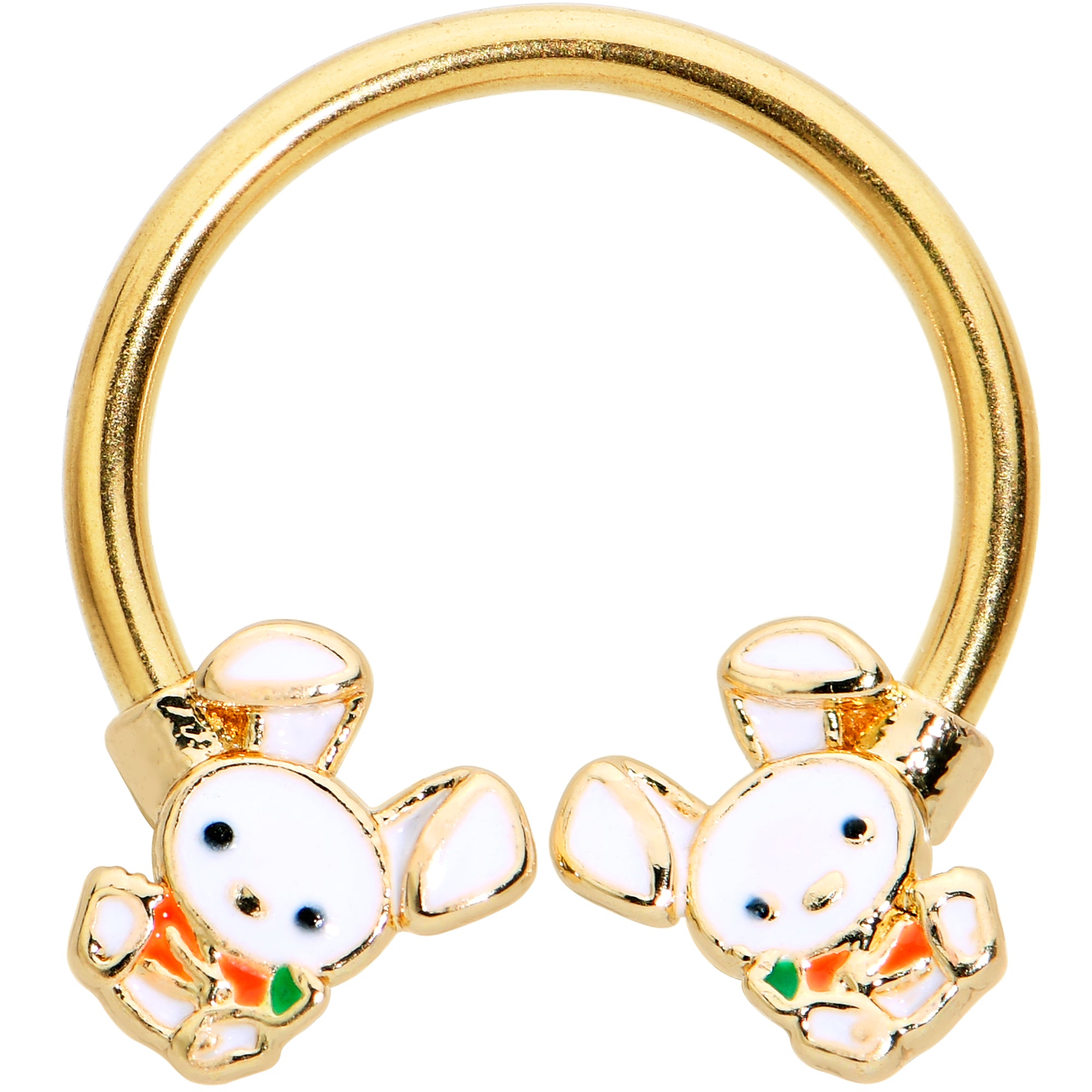 16G 3/8 Gold Tone Cutie Easter Bunny Horseshoe Circular Barbell