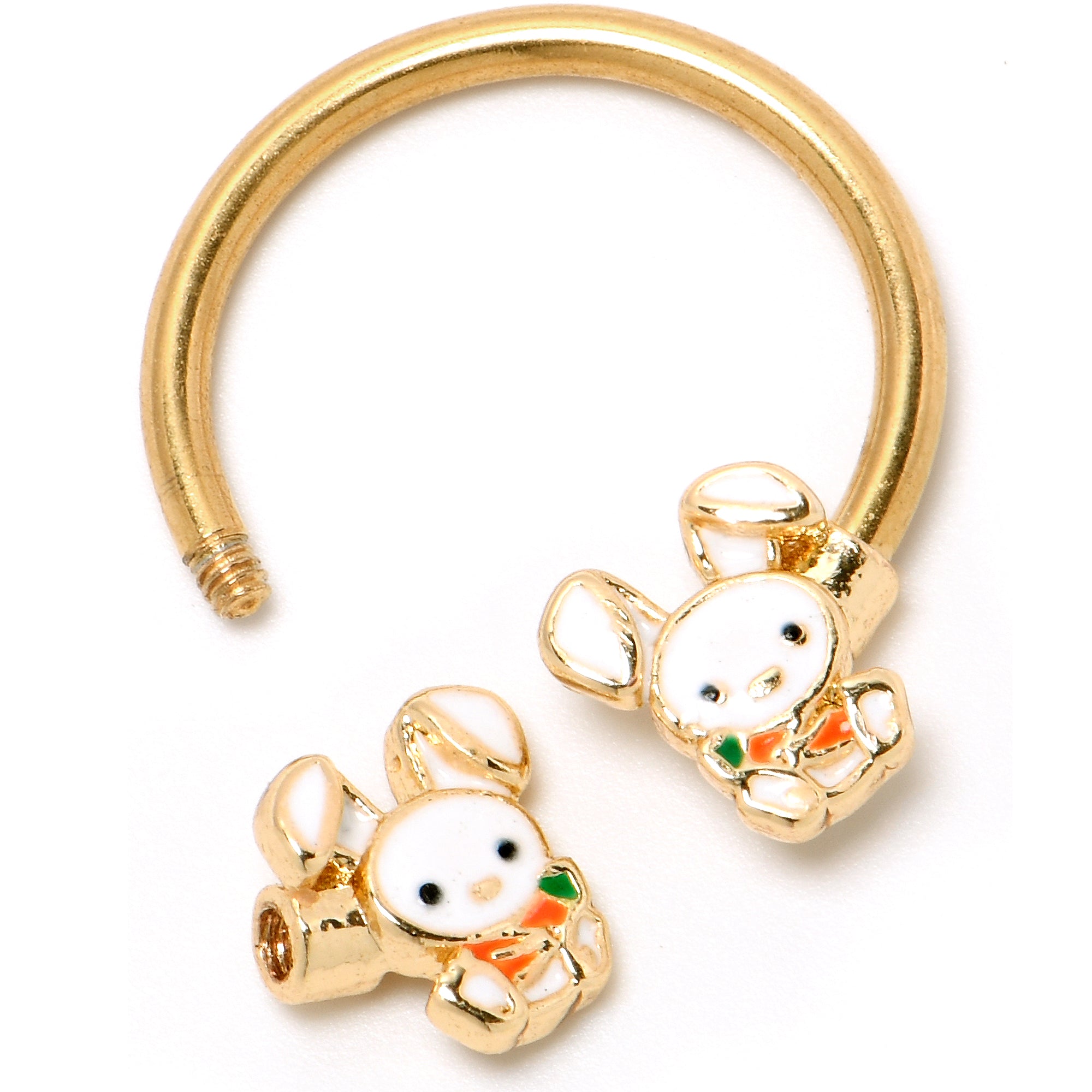 16G 3/8 Gold Tone Cutie Easter Bunny Horseshoe Circular Barbell