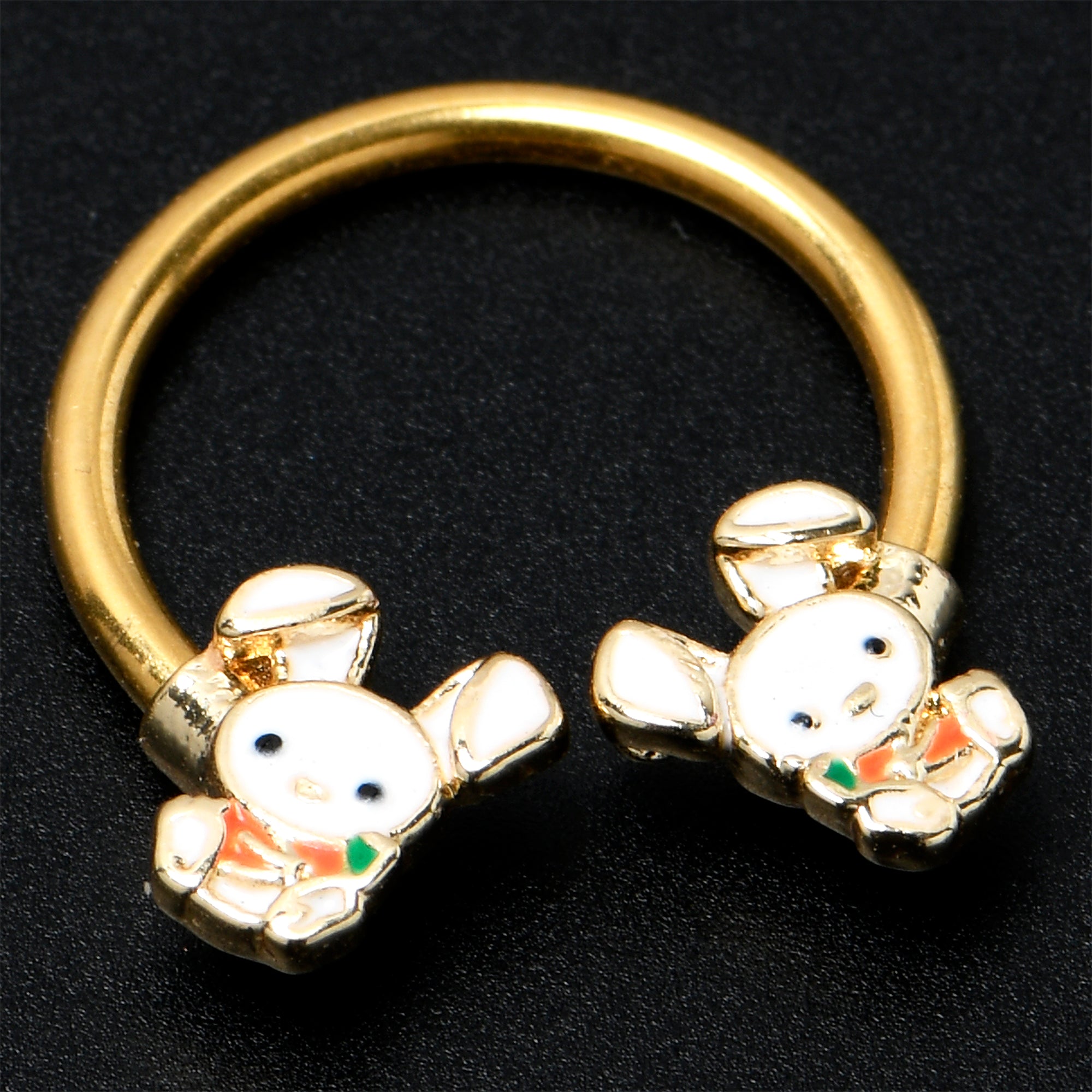 16G 3/8 Gold Tone Cutie Easter Bunny Horseshoe Circular Barbell