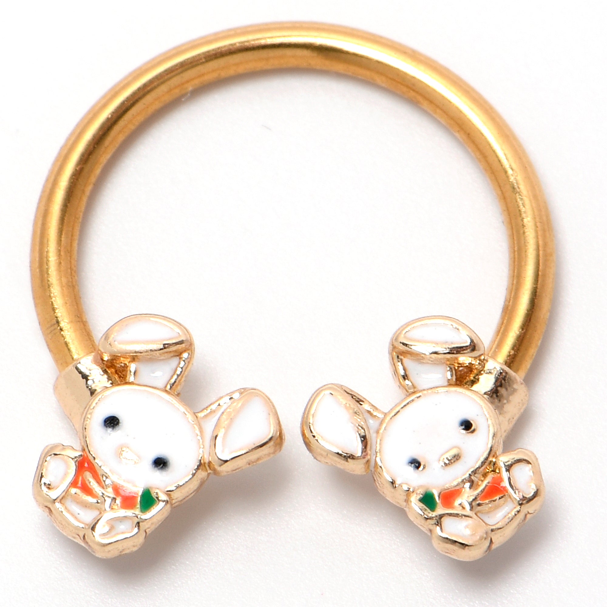16G 3/8 Gold Tone Cutie Easter Bunny Horseshoe Circular Barbell