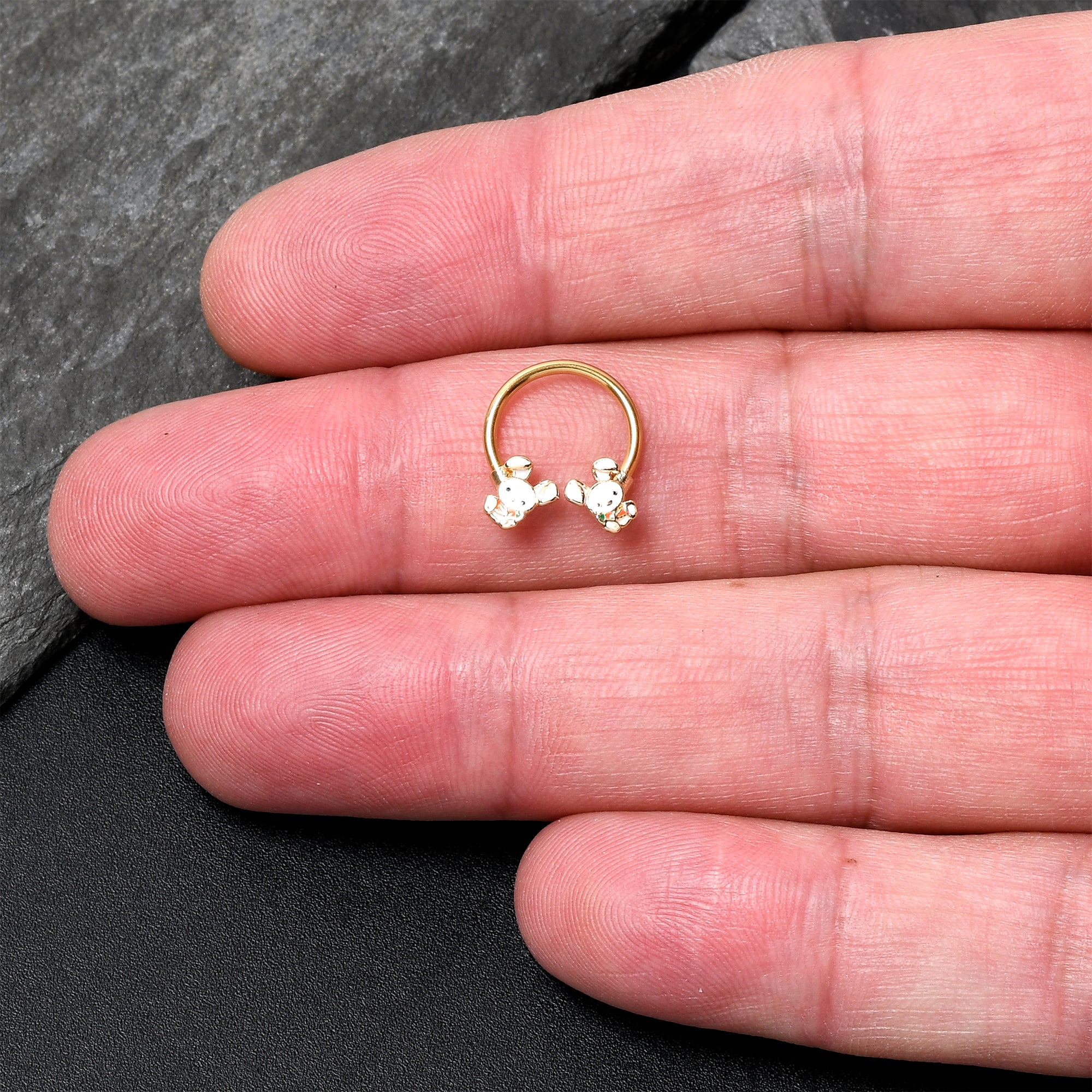 16G 3/8 Gold Tone Cutie Easter Bunny Horseshoe Circular Barbell