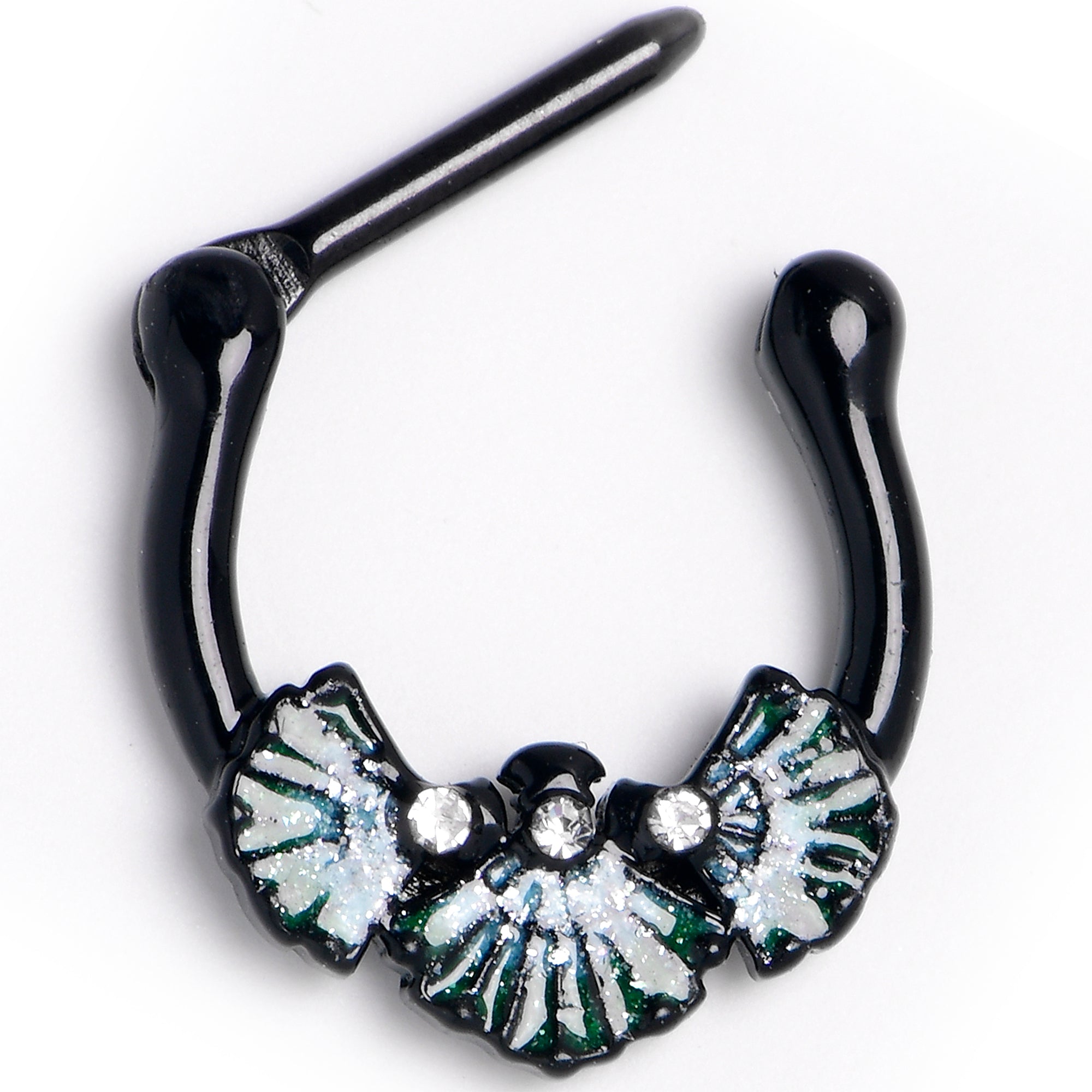 16G 5/6 Black PVD S White Ocean Magic Sea Shells Septum Clicker