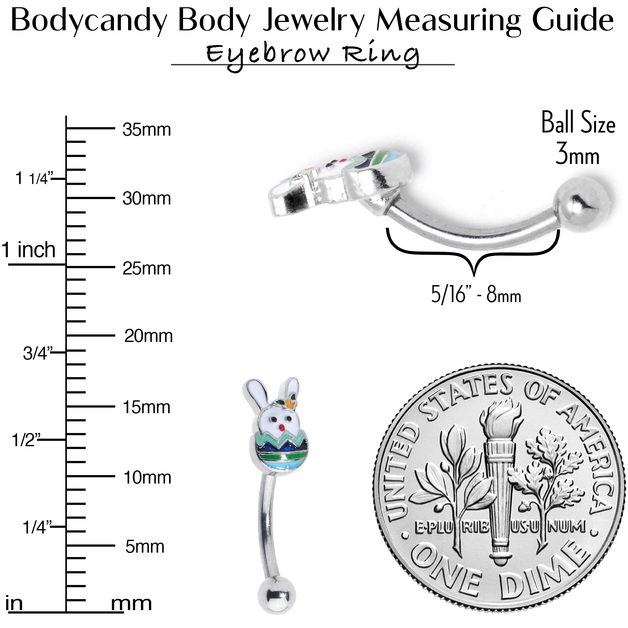 16G 5/16 Easter Egg Bunny Curved Eyebrow Ring