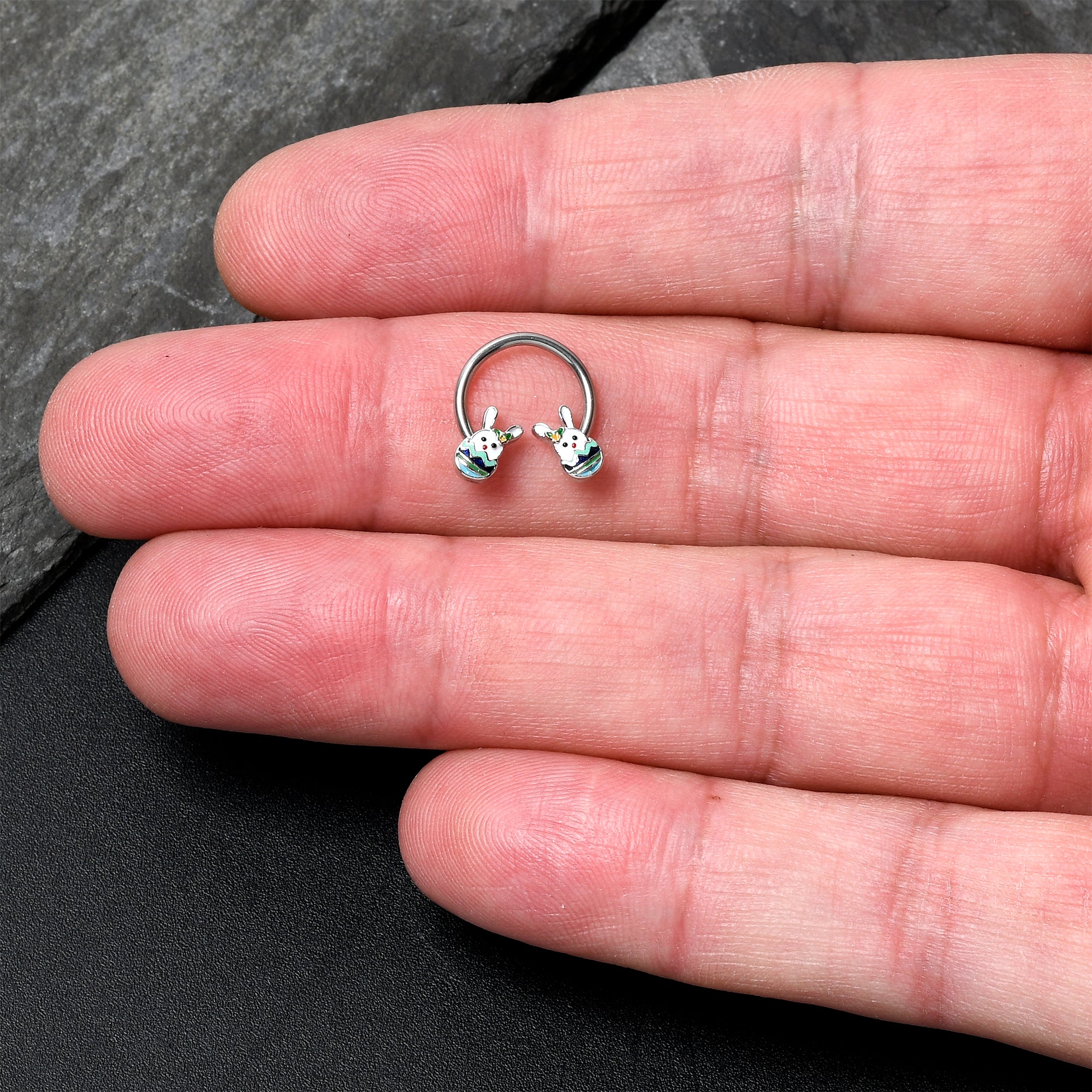 16G 3/8 Easter Egg Bunny Horseshoe Circular Barbell