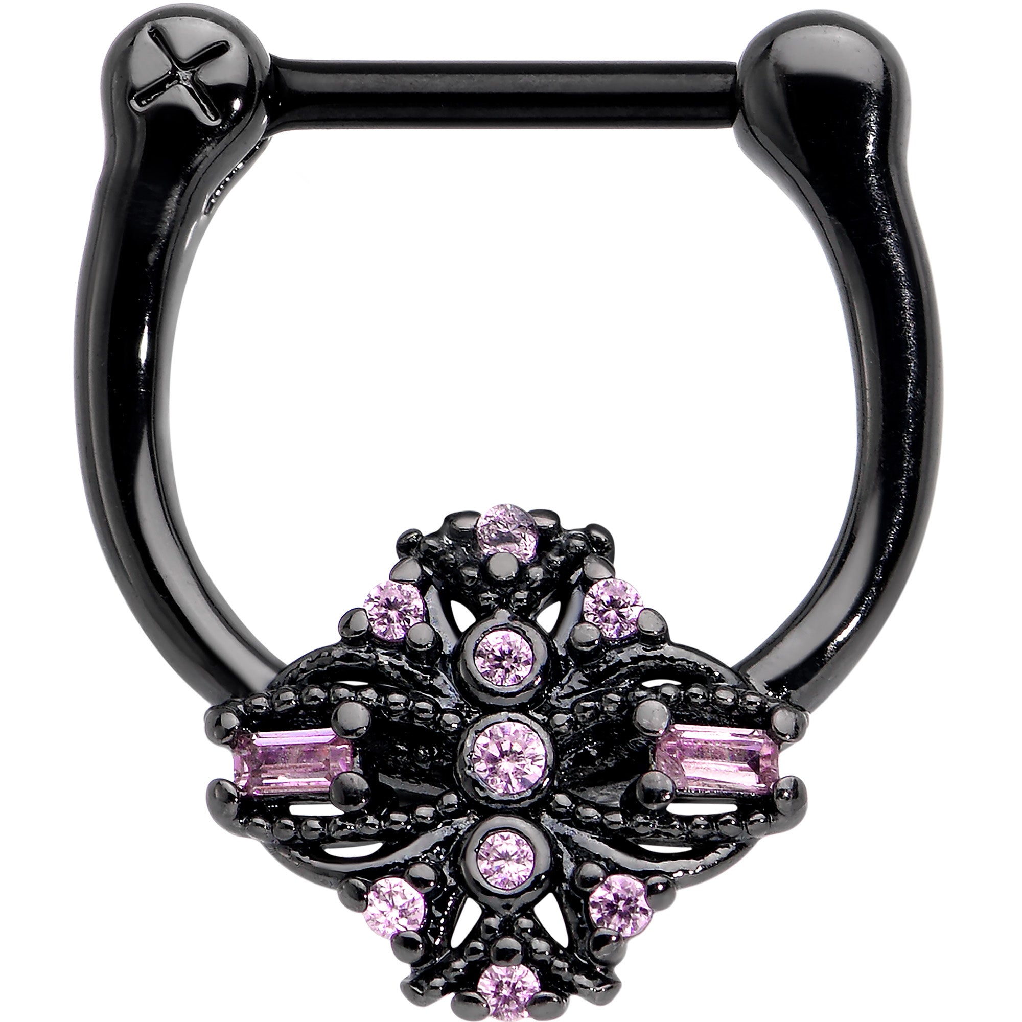 16G 5/16 Pink Gem Black Opulent Cross Cartilage Clicker
