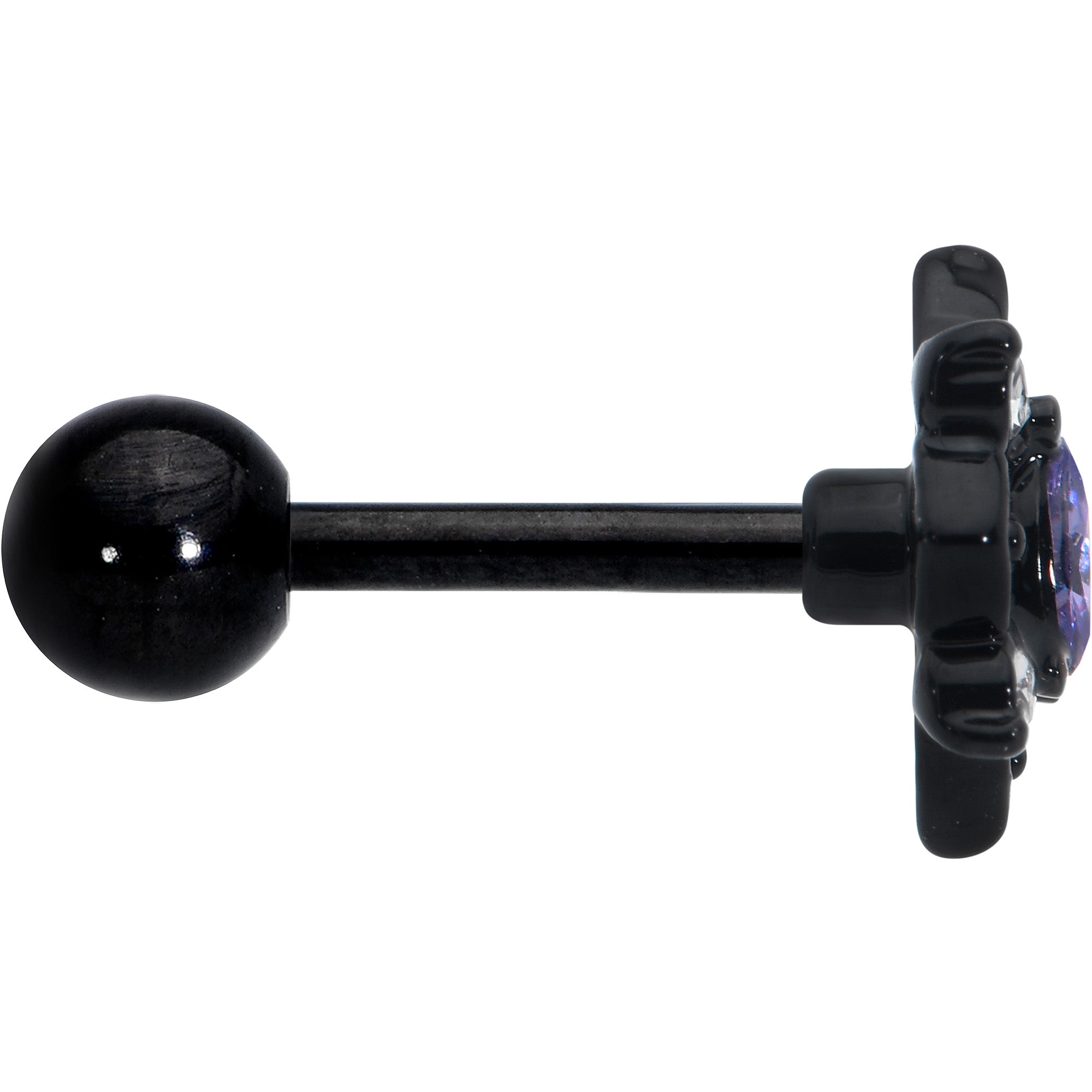 16G 1/4 Purple Gem Black Scrolling Hearts Cartilage Tragus Earring