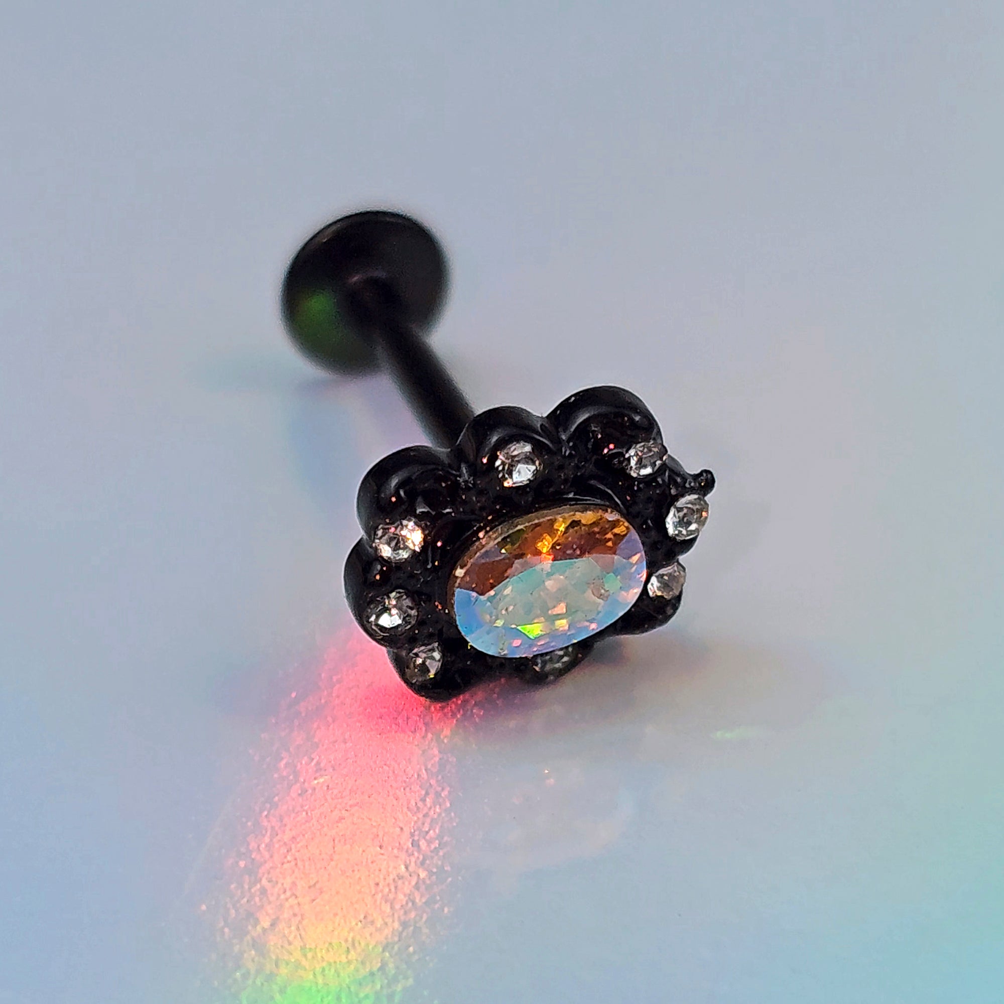 16G 5/16 Aurora Gem Black Filigree Fantasy Labret Monroe Tragus