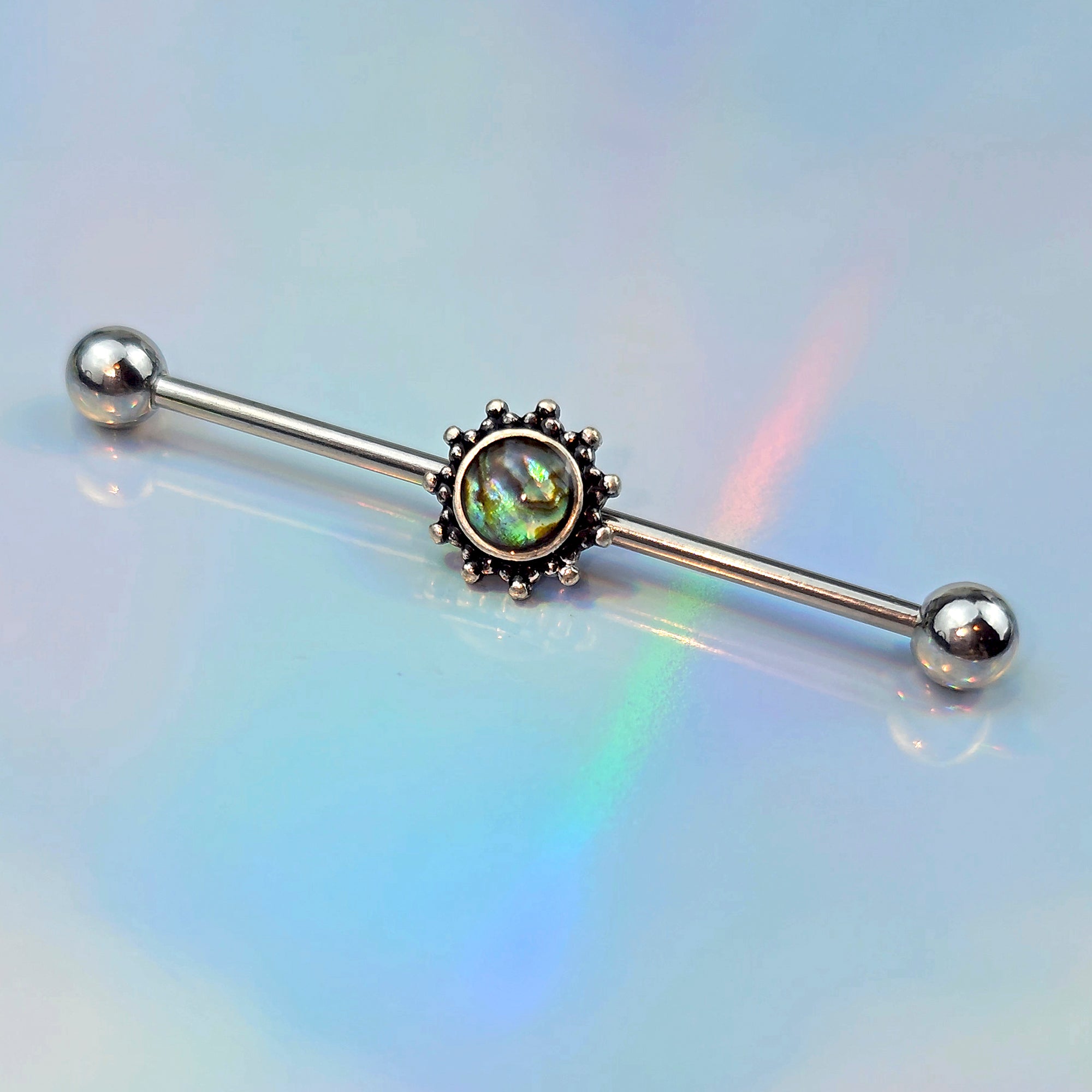 14G Brown Faux Shell Circle Of Glam Industrial Barbell 38mm