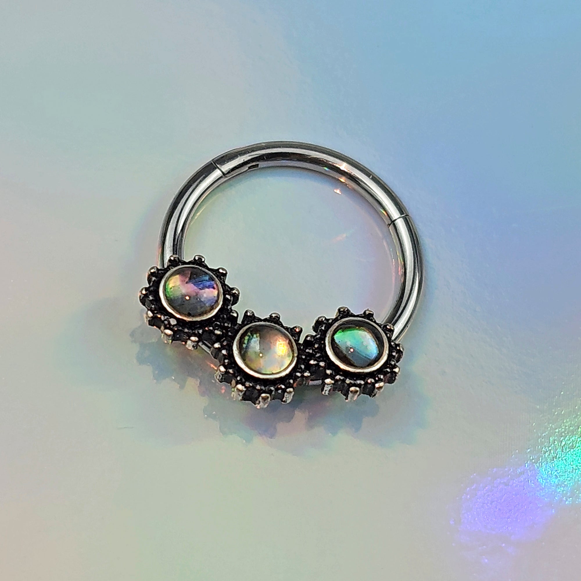 16G 3/8 Brown Faux Shell Circle Of Glam Hinged Segment Ring