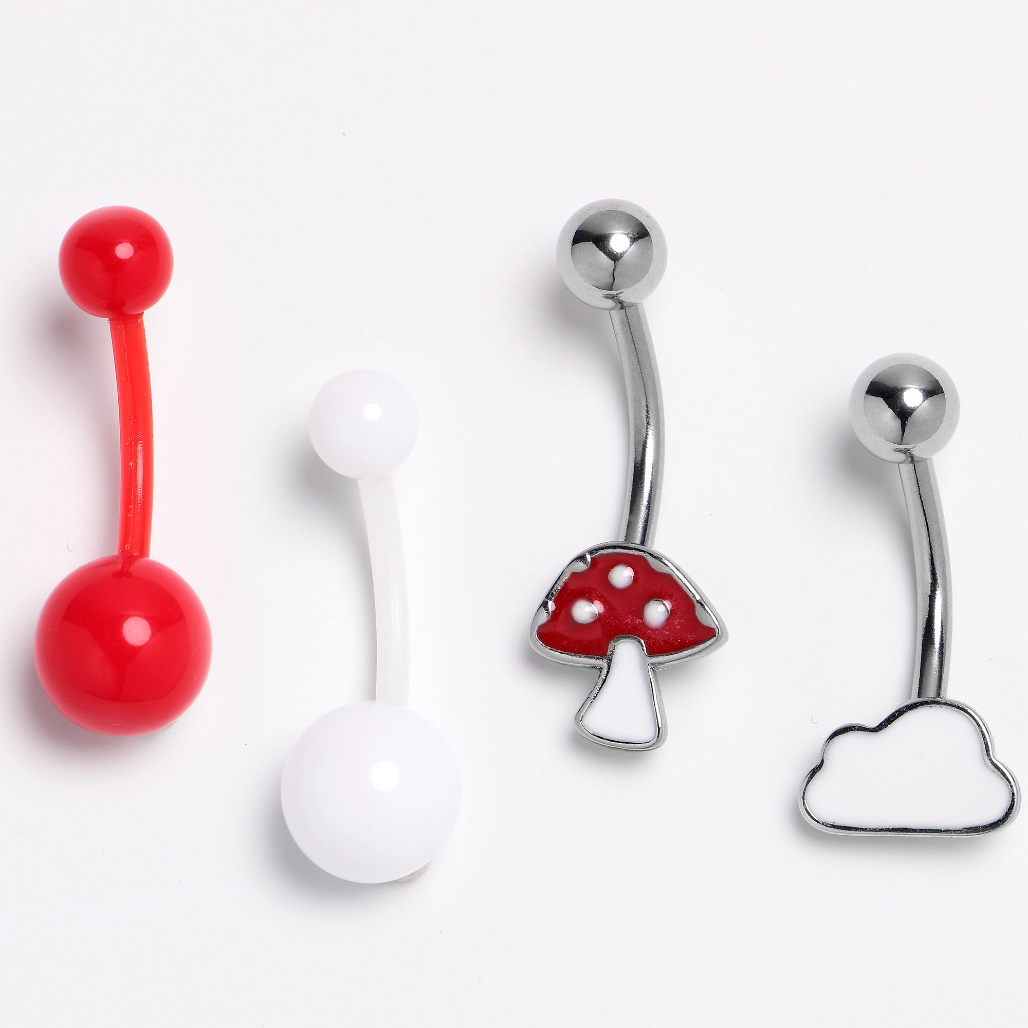 Red White Mushroom Cloud Belly Ring Set of 4