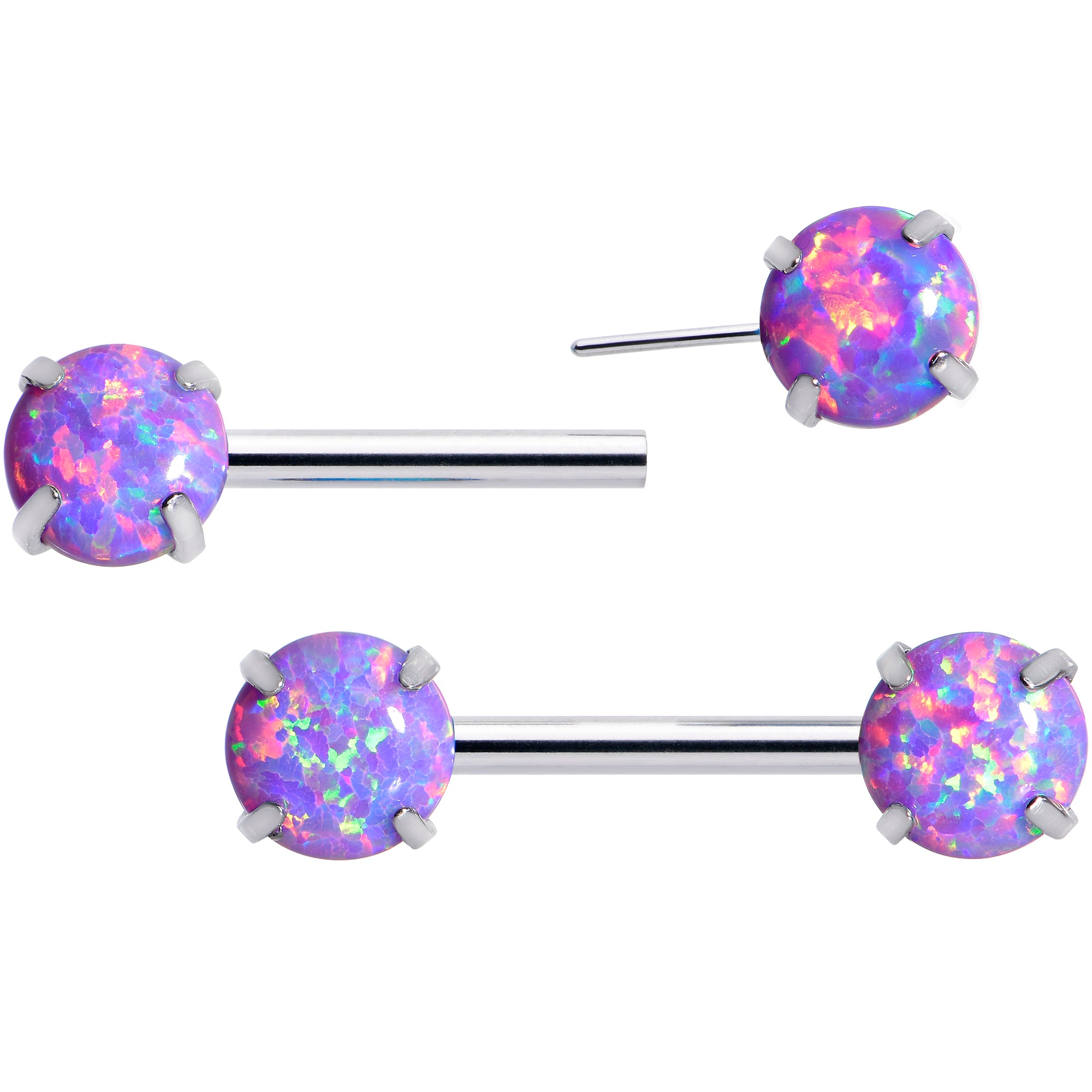 14G 1/2 Purple Synthetic Opal Threadless Barbell Nipple Ring Set