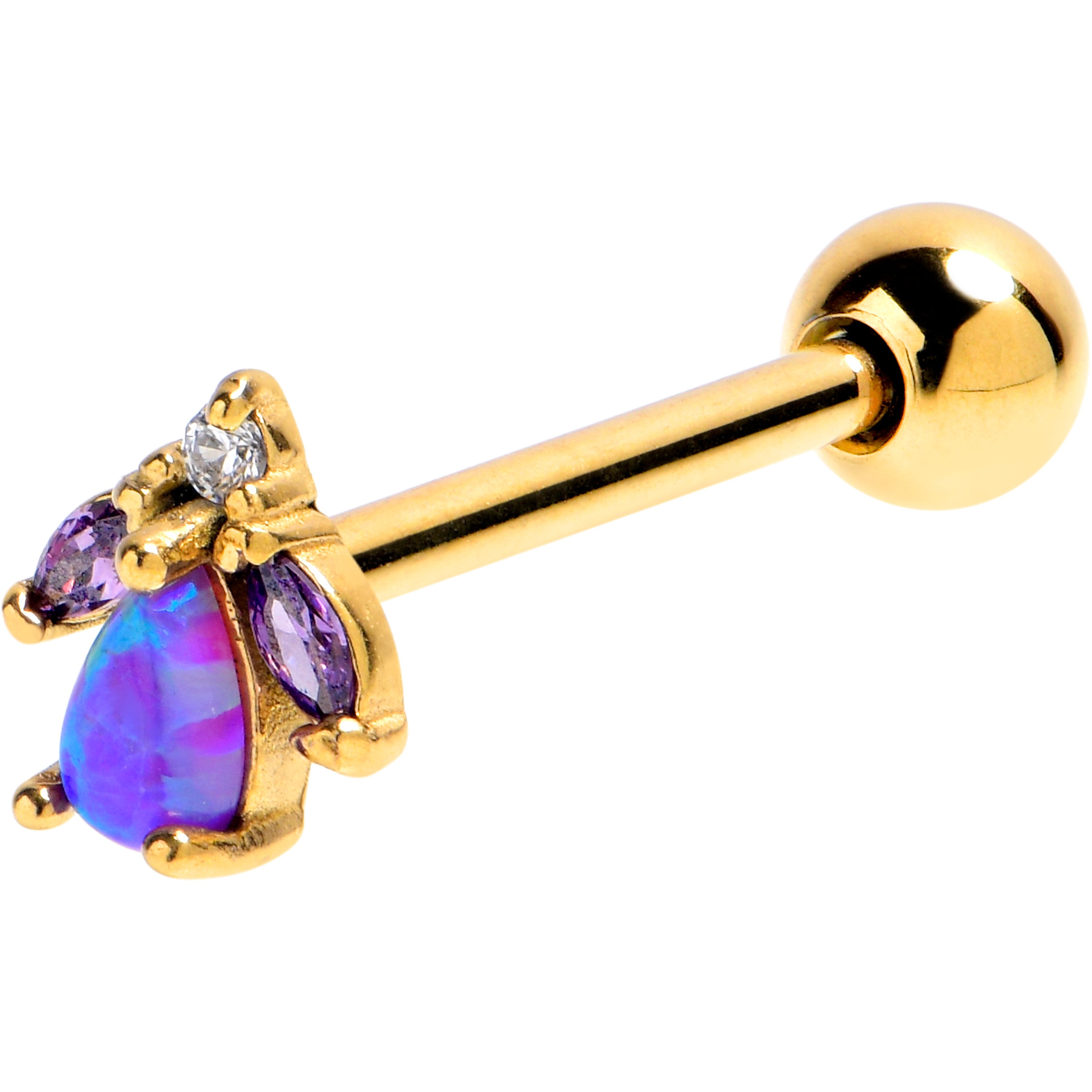 Purple Synthetic Opal Gold Tone Purple Passion Barbell Tongue Ring