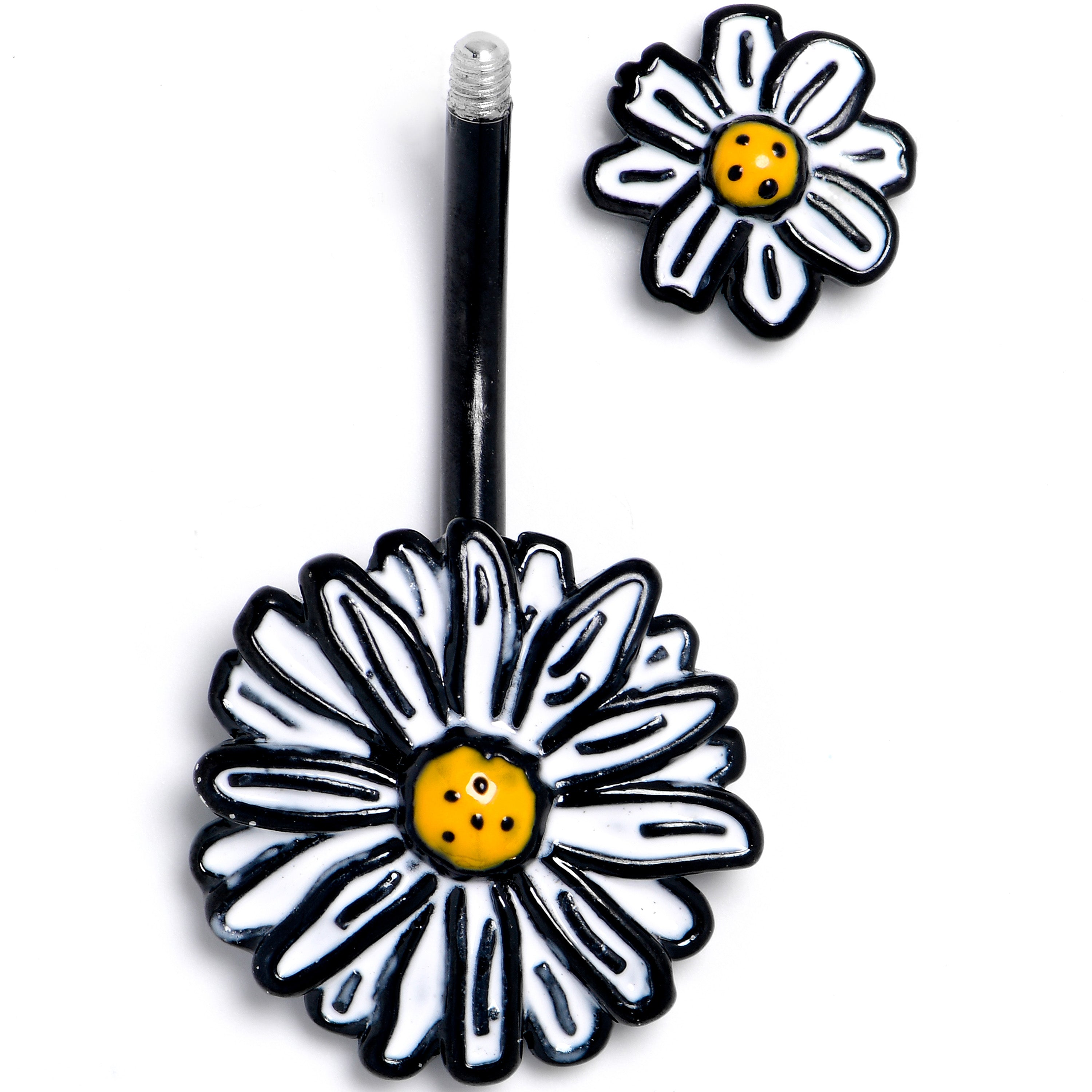 Black Pretty Daisy Flower Double Mount Belly Ring