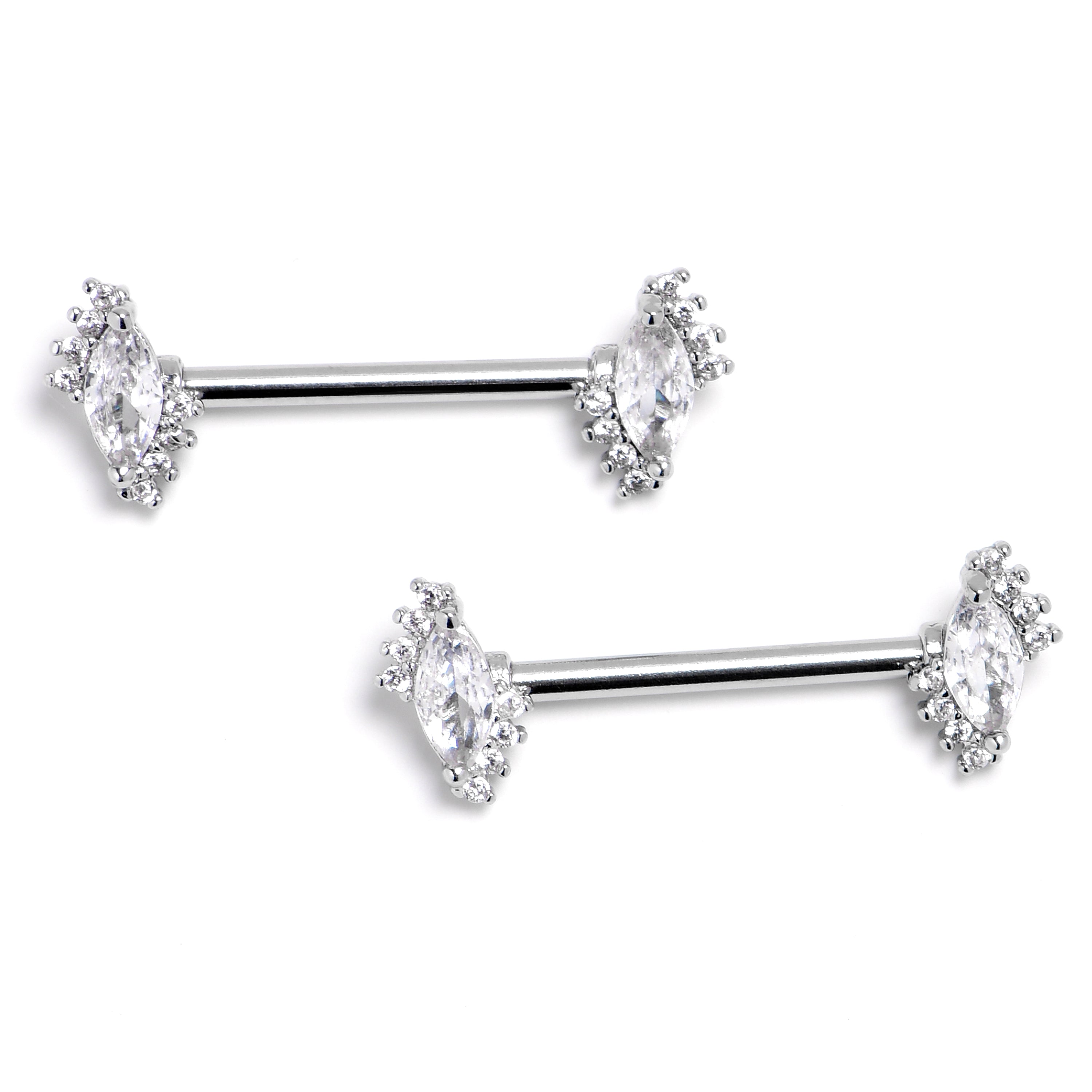 14G 9/16 Clear Gem Firey Drop Barbell Nipple Ring Set